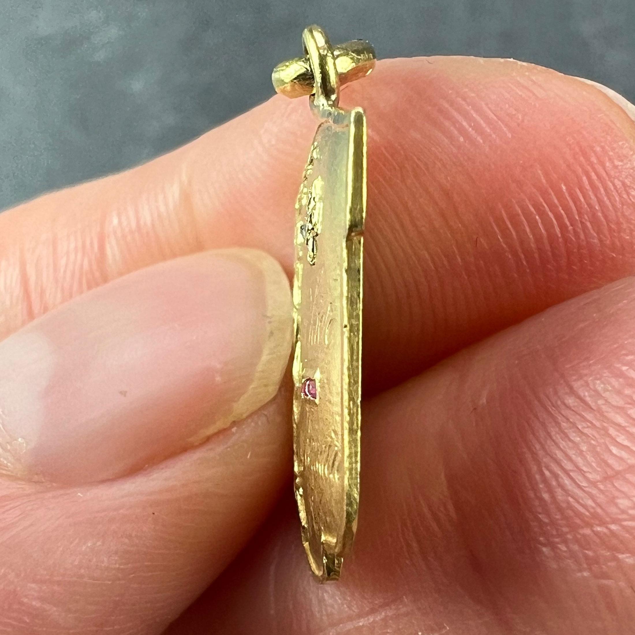 Augis Plus Qu’Hier Ruby Diamond 18K Yellow Gold Love Forever Charm Pendant 2