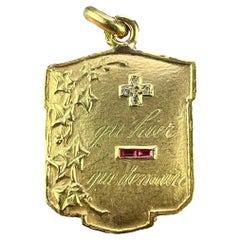 Augis Plus Qu’Hier Ruby Diamond 18K Yellow Gold Love Forever Charm Pendant