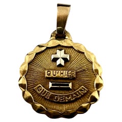 Vintage Augis Qu Hier Qui Demain Love Medal Pendant Love Token 18 ct Gold