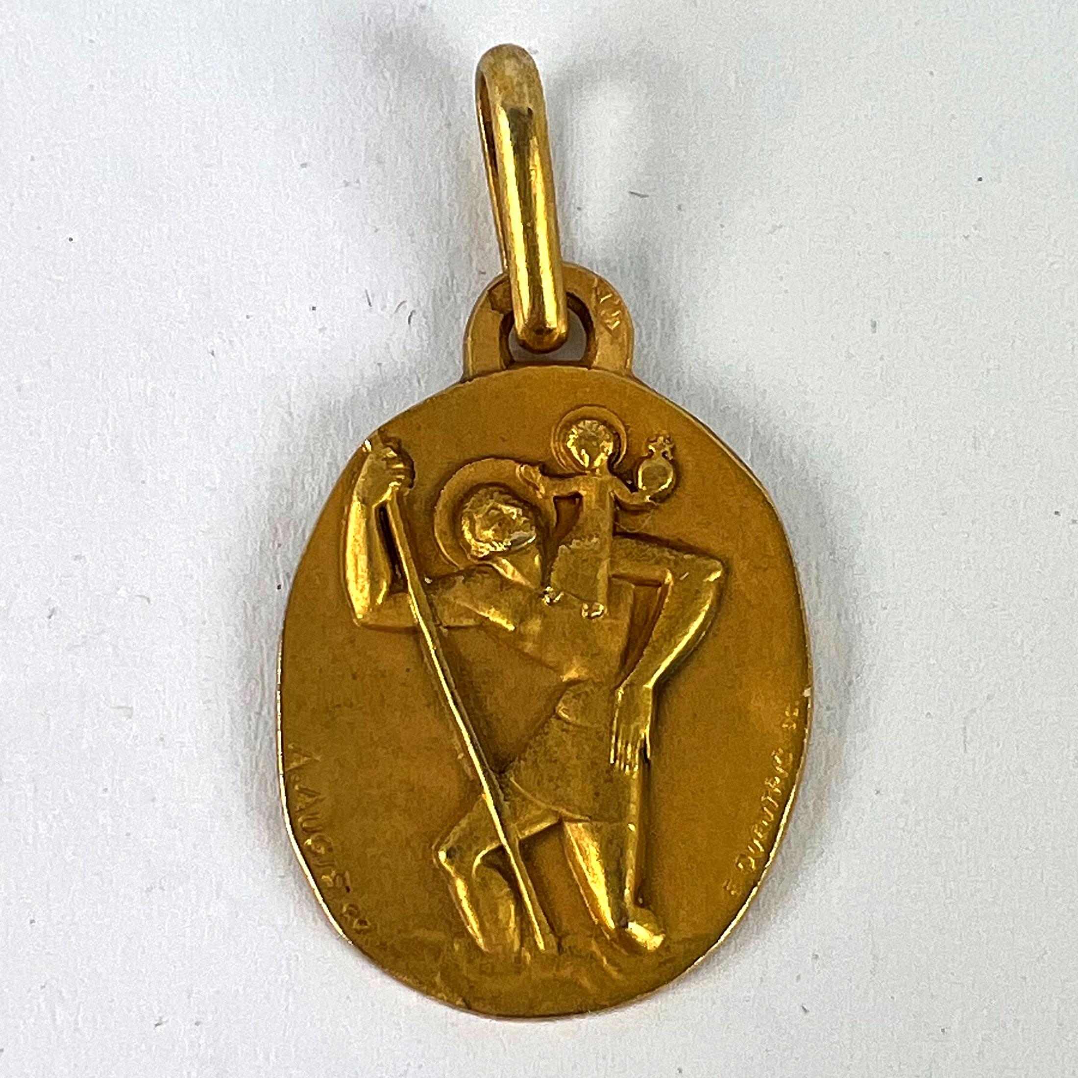 Augis Quentric French Saint Christopher 18K Yellow Gold Charm Pendant For Sale 7