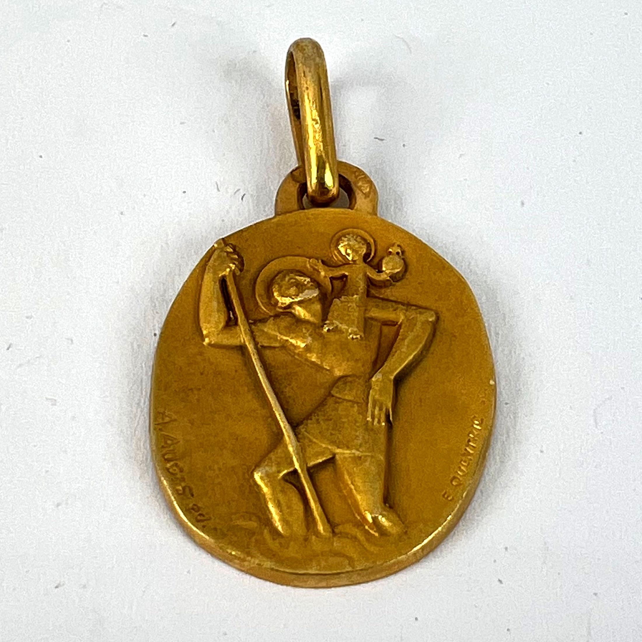 Augis Quentric French Saint Christopher 18K Yellow Gold Charm Pendant For Sale 8