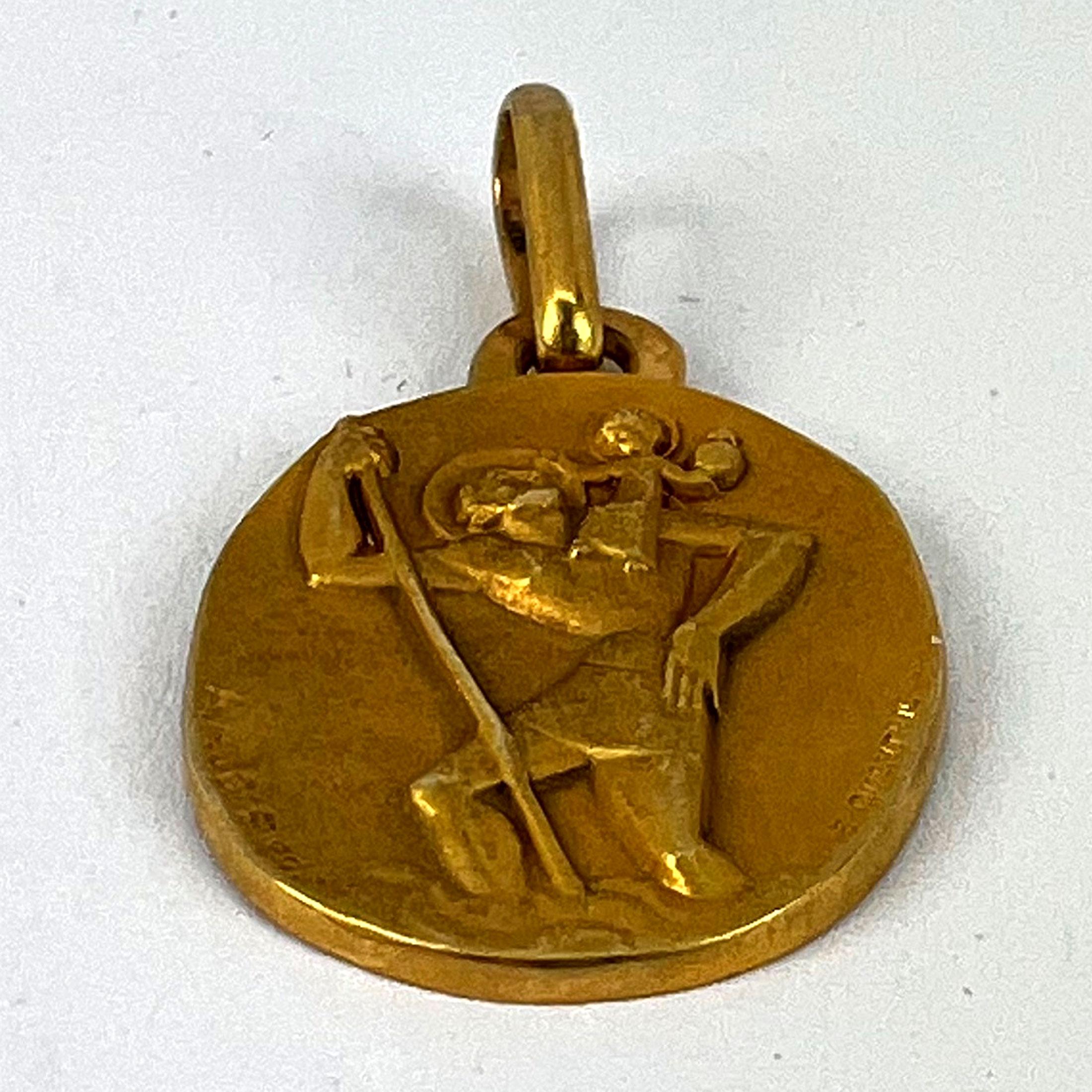 Augis Quentric French Saint Christopher 18K Yellow Gold Charm Pendant For Sale 9