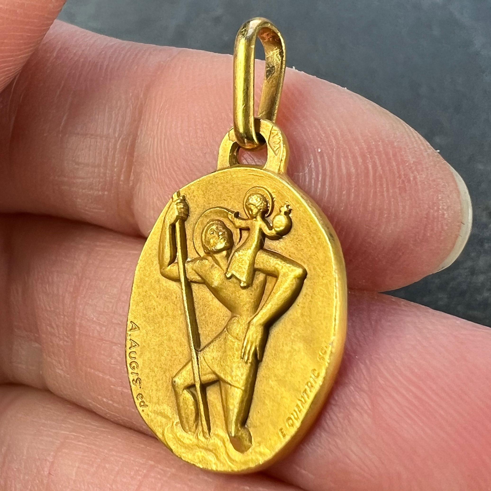 Augis Quentric French Saint Christopher 18K Yellow Gold Charm Pendant For Sale 2