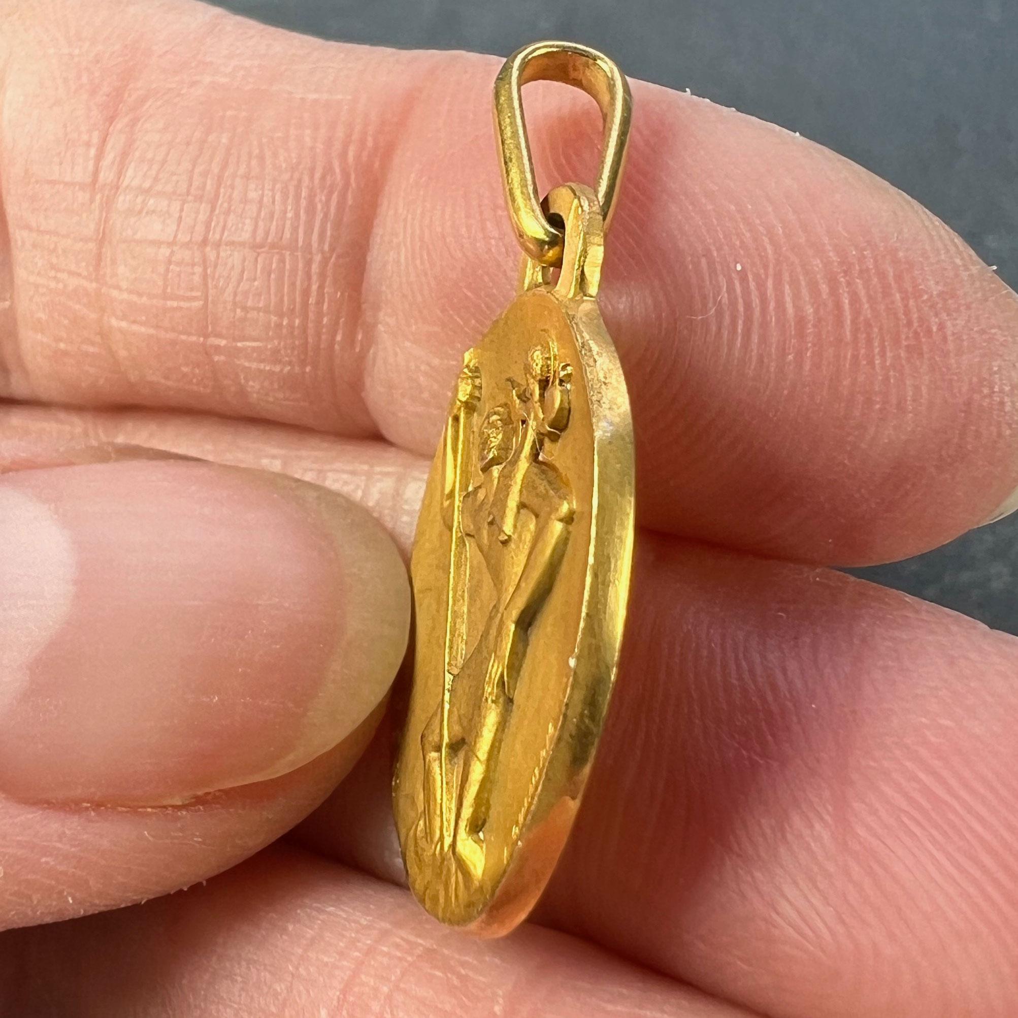 Augis Quentric French Saint Christopher 18K Yellow Gold Charm Pendant For Sale 3