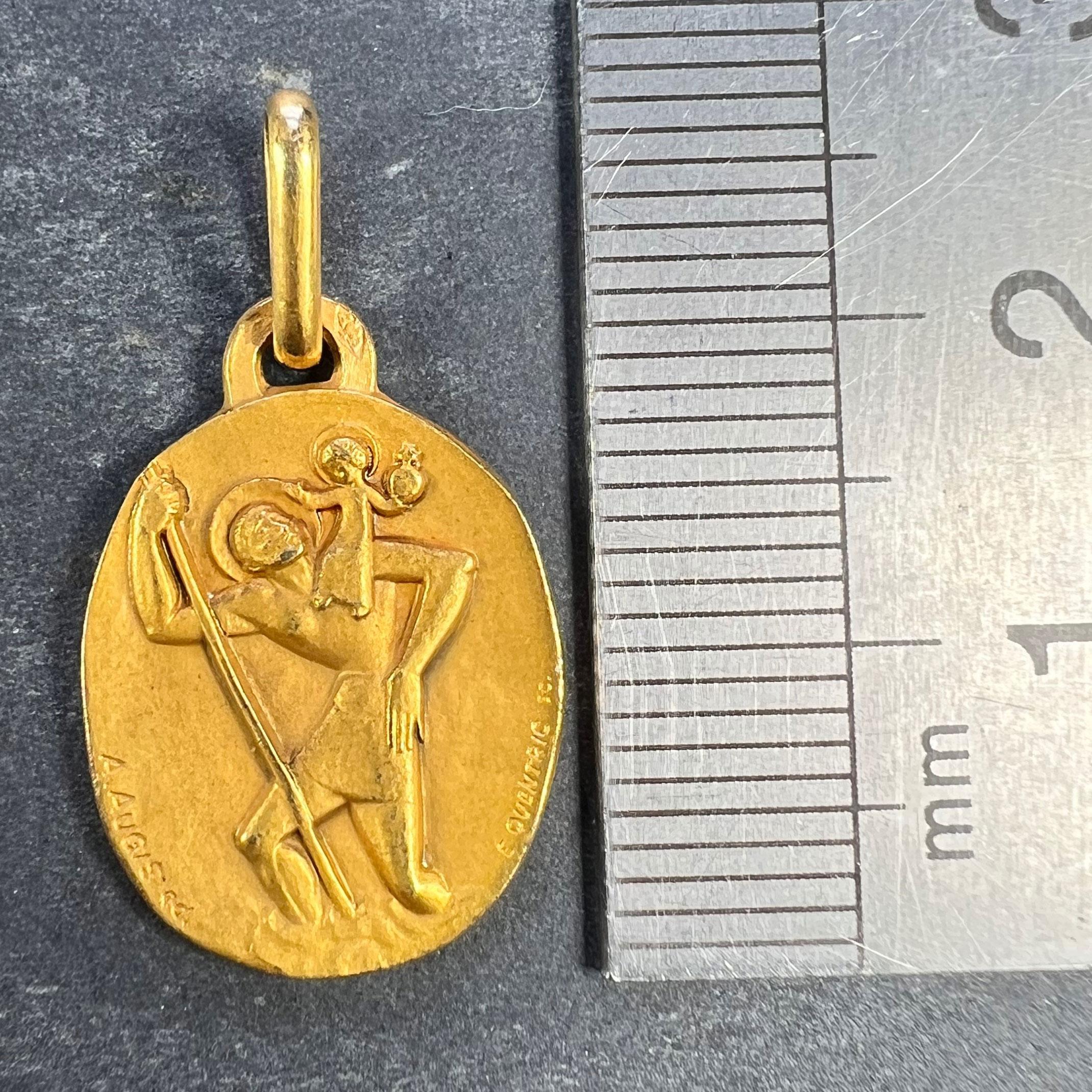 Augis Quentric French Saint Christopher 18K Yellow Gold Charm Pendant For Sale 5