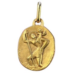 Augis Quentric French Saint Christopher 18K Yellow Gold Charm Pendant