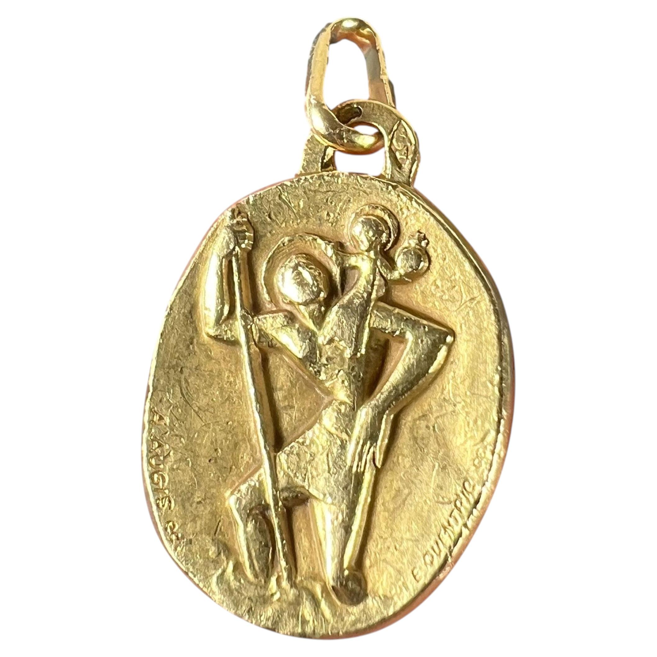 Augis Quentric French San Cristóbal Medalla Colgante de Oro Amarillo de 18 K