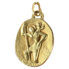 A. Augis Quentric French Saint Christopher Medaglia con ciondolo in oro giallo 18K