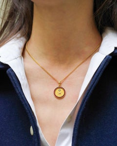 Augis Ruby Halo Love Pendant In 18 Karat Gold, Love Medal, Alphonse Augis