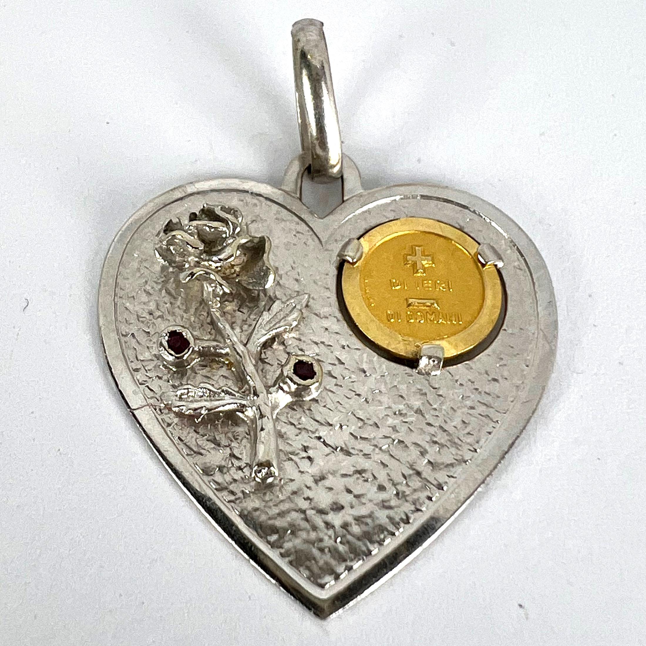 Augis UnoAErre More Than Yesterday Heart 18K Yellow White Gold Love Pendant For Sale 7