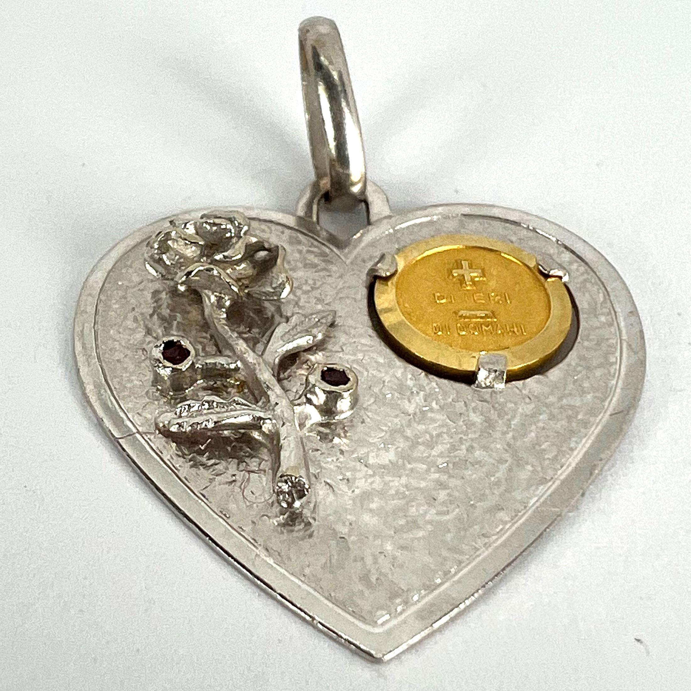 Augis UnoAErre More Than Yesterday Heart 18K Yellow White Gold Love Pendant For Sale 8