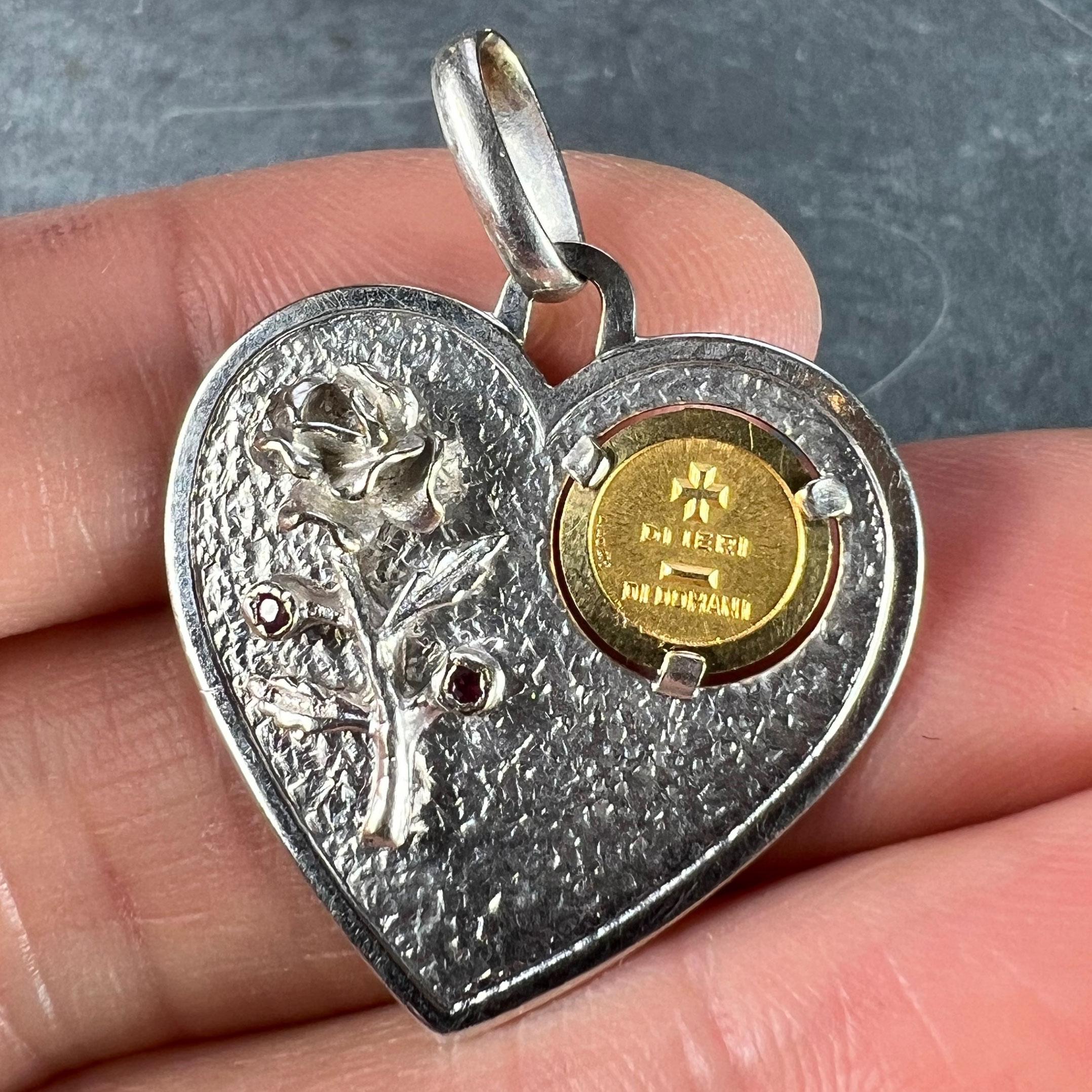 Augis UnoAErre More Than Yesterday Heart 18K Yellow White Gold Love Pendant In Good Condition For Sale In London, GB