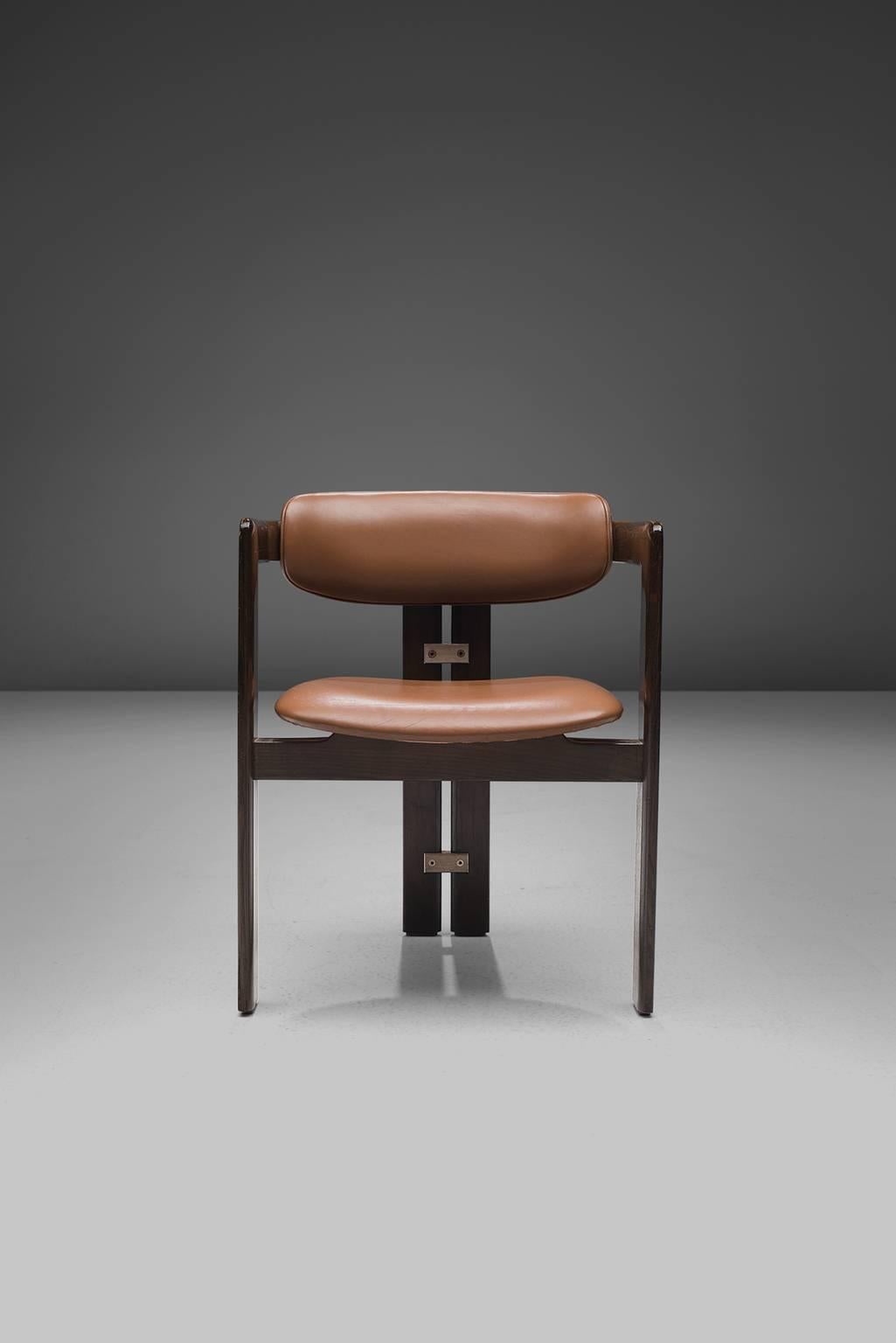 Italian Augosto Savini Set of 16 'Pamplona' Chairs with Cognac Leather