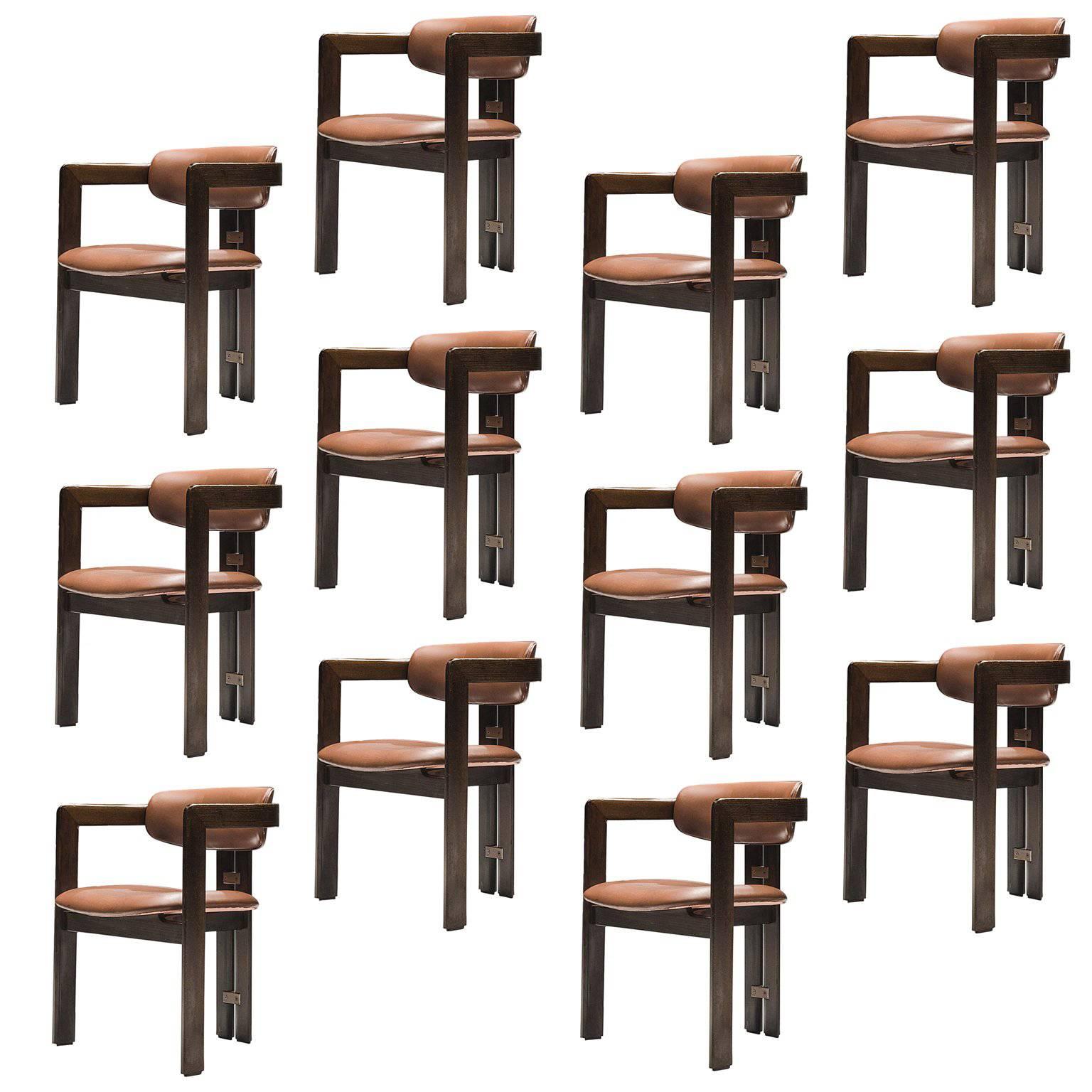 Augosto Savini Set of 16 'Pamplona' Chairs with Cognac Leather