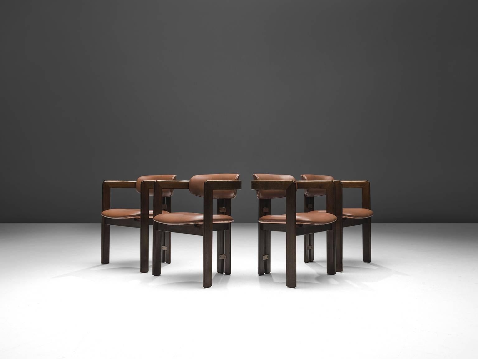 Mid-Century Modern Augosto Savini Set of Four 'Pamplona' Chairs with Original Cognac Leather