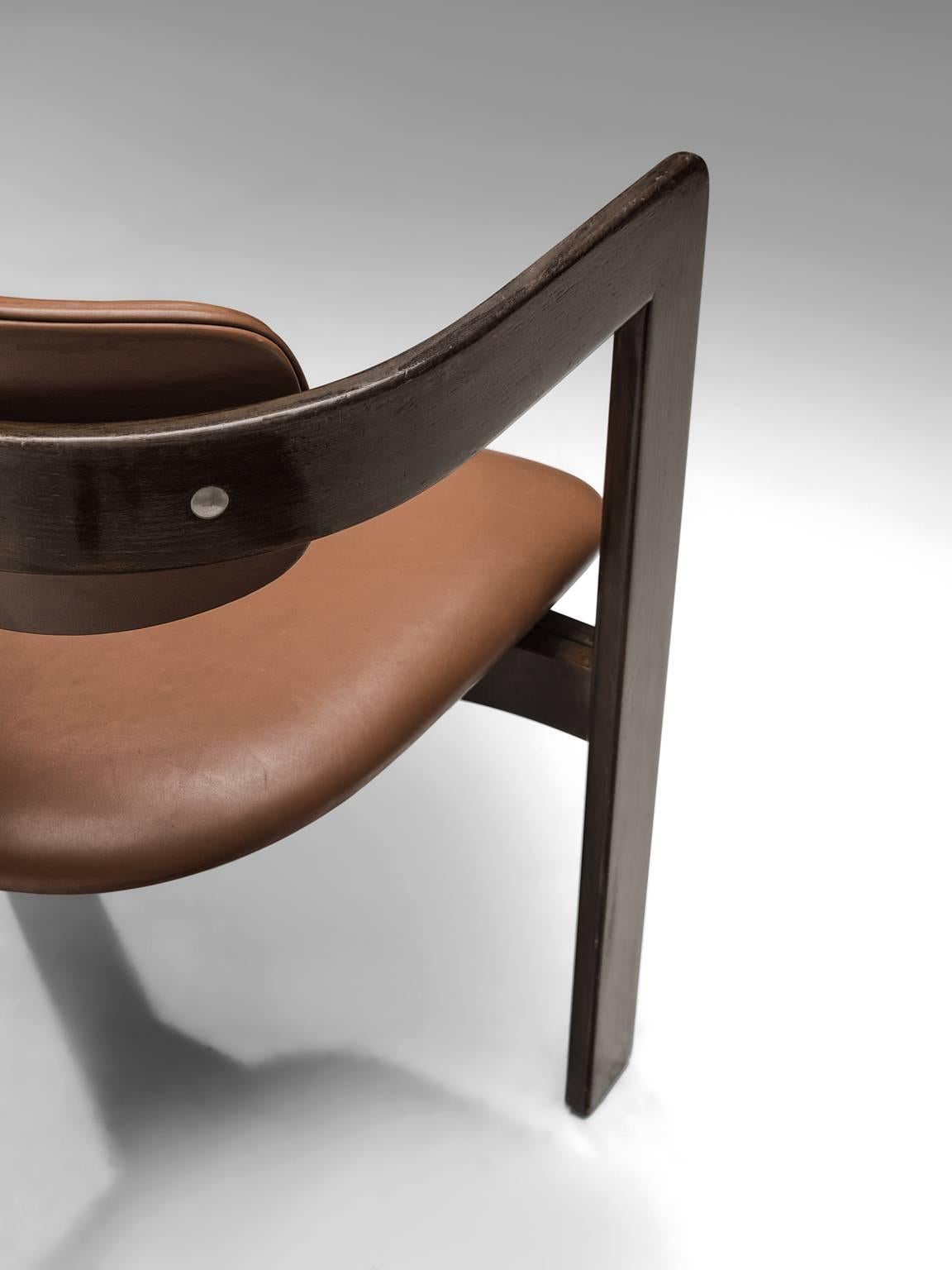 Metal Augosto Savini Set of Four 'Pamplona' Chairs with Original Cognac Leather
