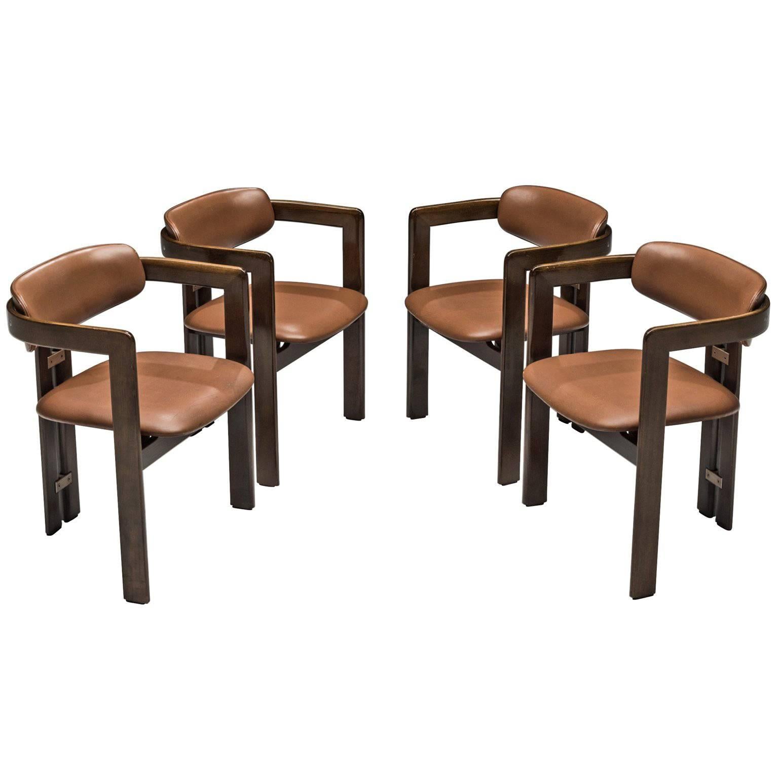 Augosto Savini Set of Four 'Pamplona' Chairs with Original Cognac Leather