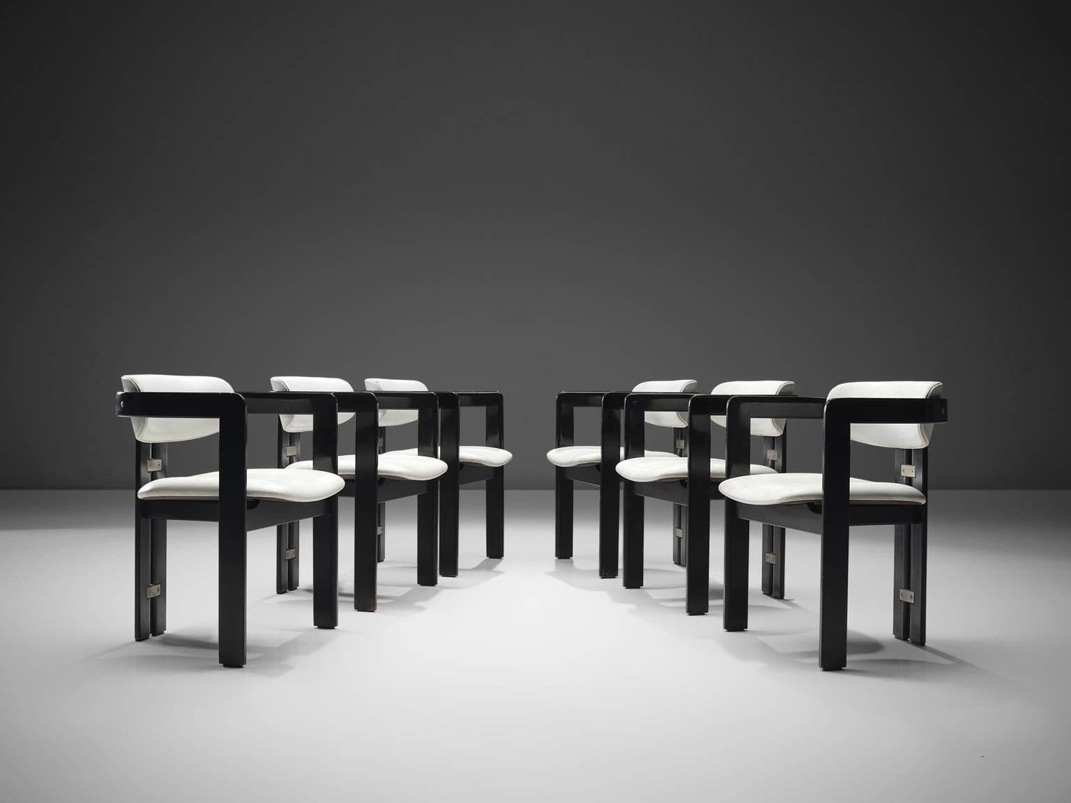 Mid-Century Modern Augosto Savini Set of Six Black and White 'Pamplona' Chairs