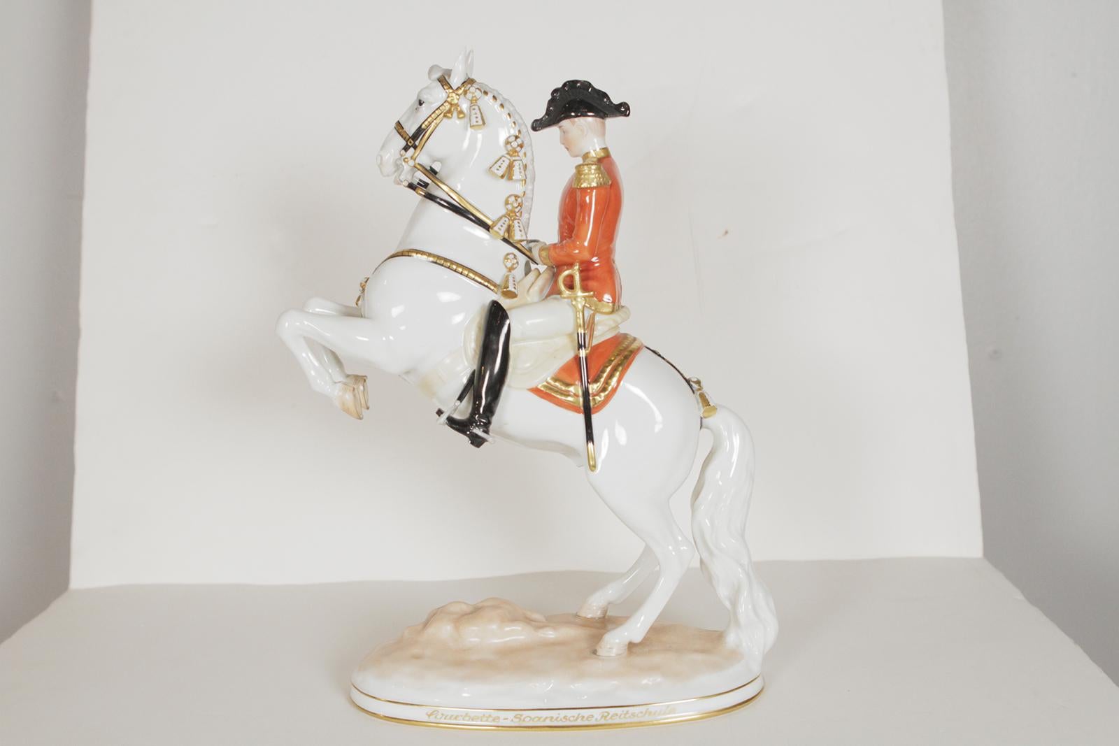 Hand-Painted Augurten Royal Vienna Porcelain “Lipizzaner Horse Riding School Courbette” 