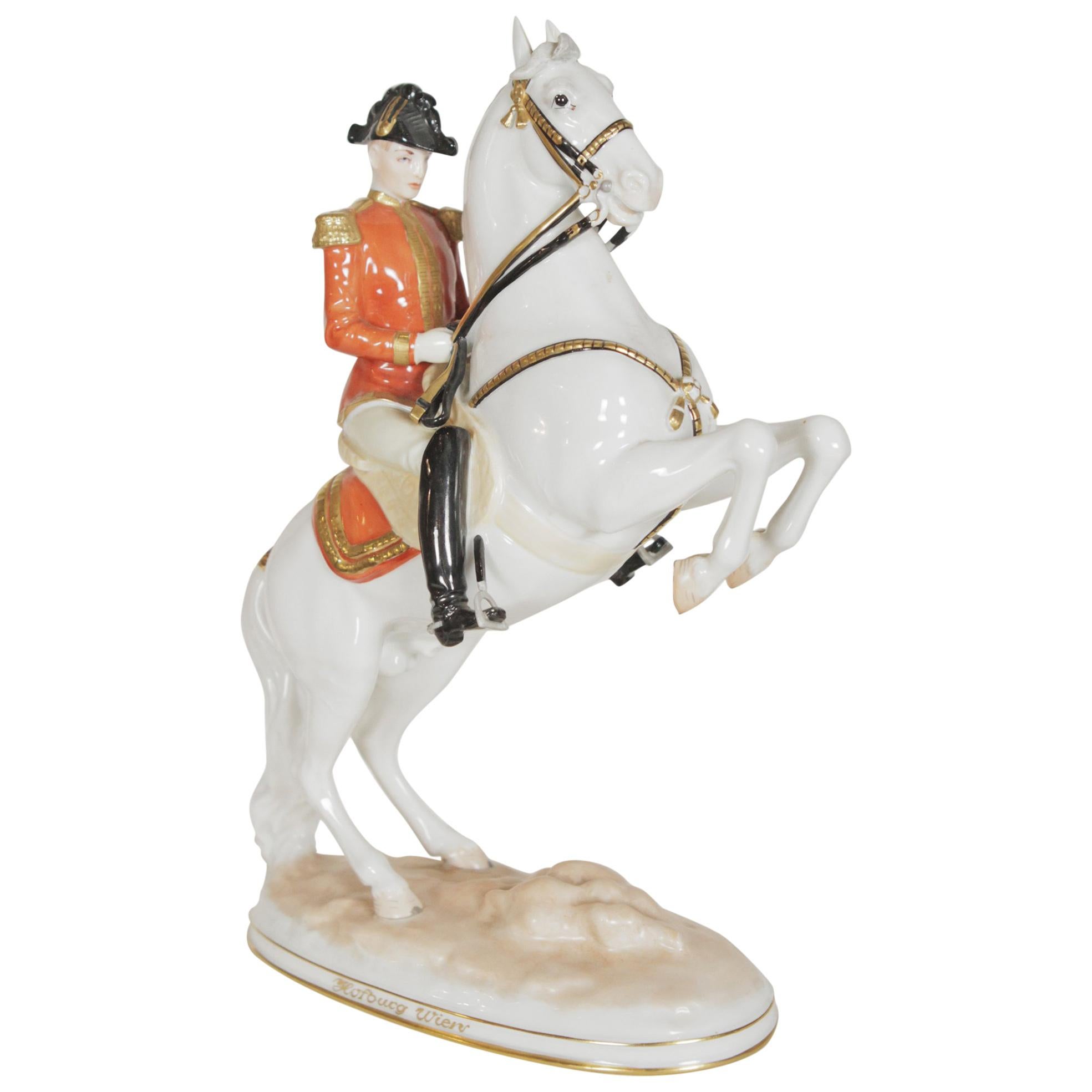 Augurten Royal Vienna Porcelain “Lipizzaner Horse Riding School Courbette” 