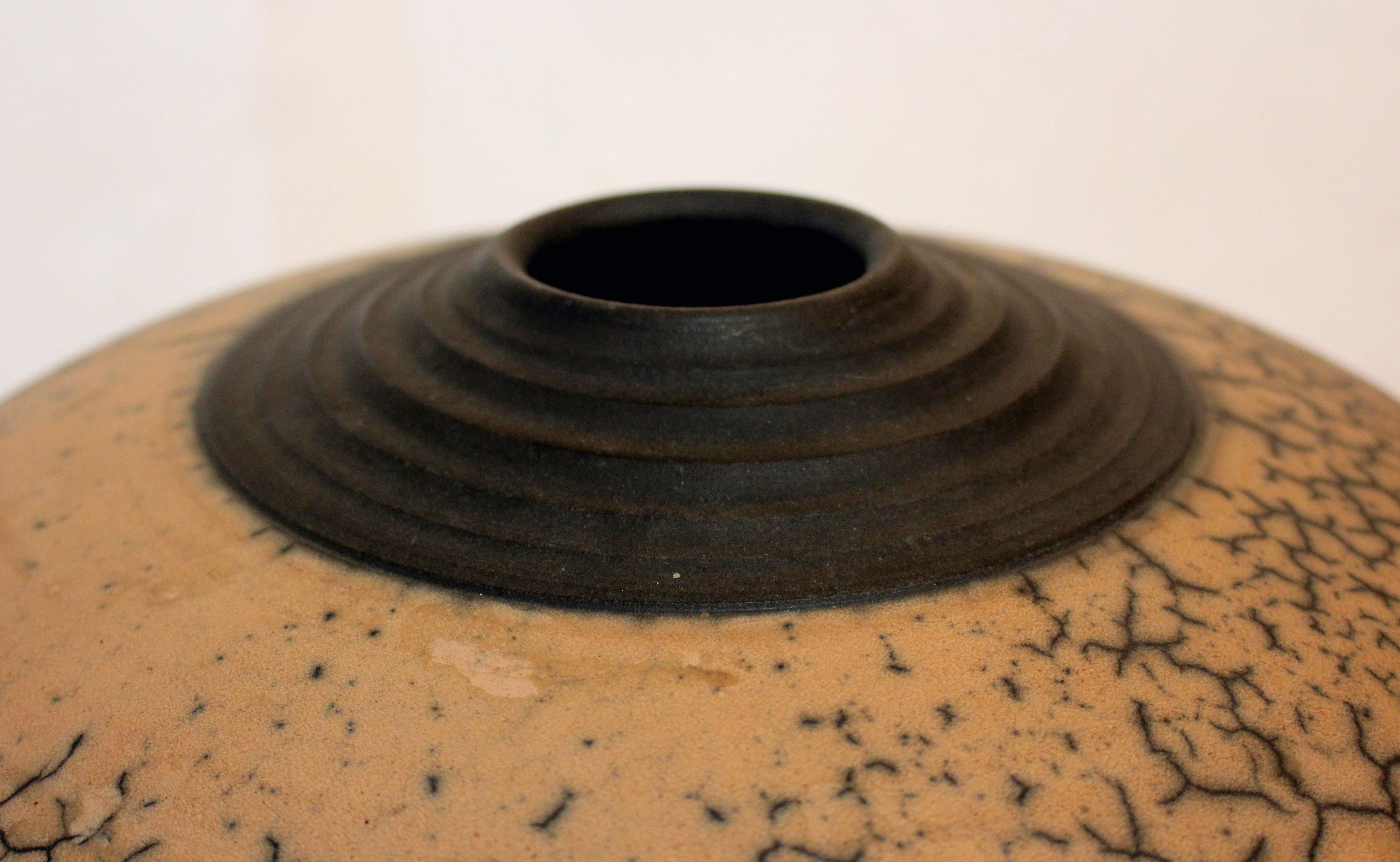 Fired August 1987 Hawaiian Raku Vase by Kate & Will Jacobson For Sale