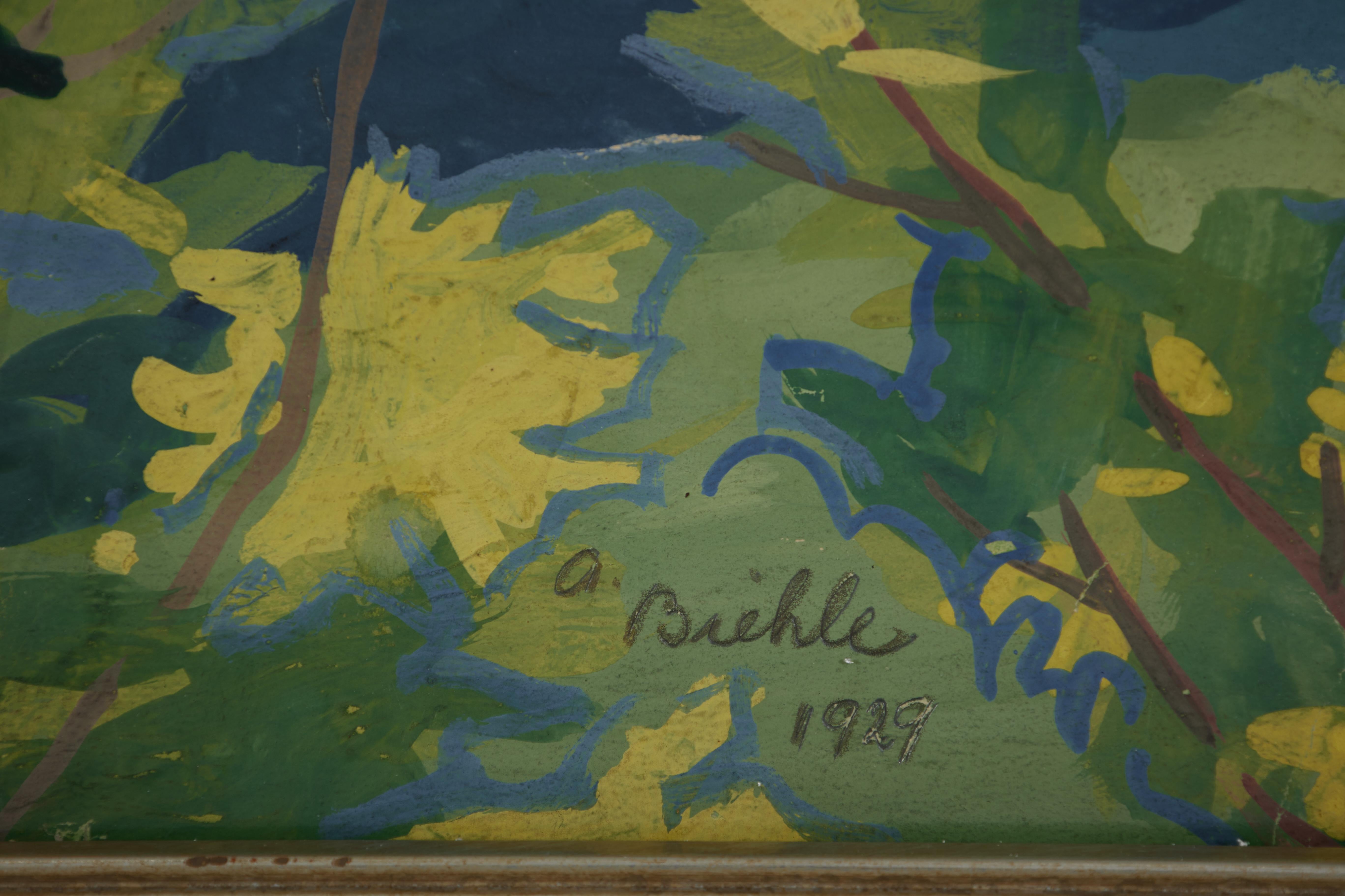 Berlin Heights, Ohio in Richtung Eriesee, Landschaft mit Bäumen und Feldern (Grau), Landscape Painting, von August Biehle