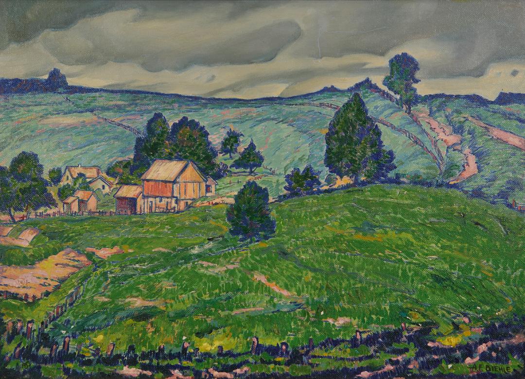 Farm in Berlin Heights, Ohio, Vibrant Field Landscape - Painting by August F. Biehle