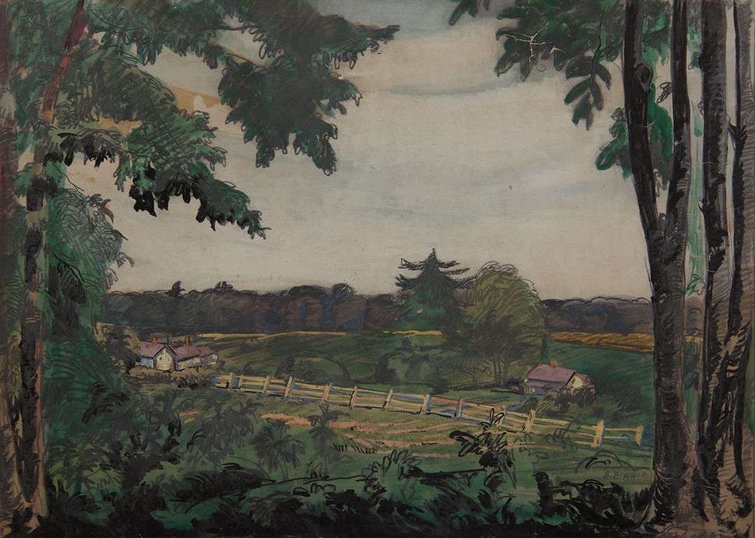 Farm Landscape, Zoar, Ohio, Early 20th Century - Painting by August F. Biehle