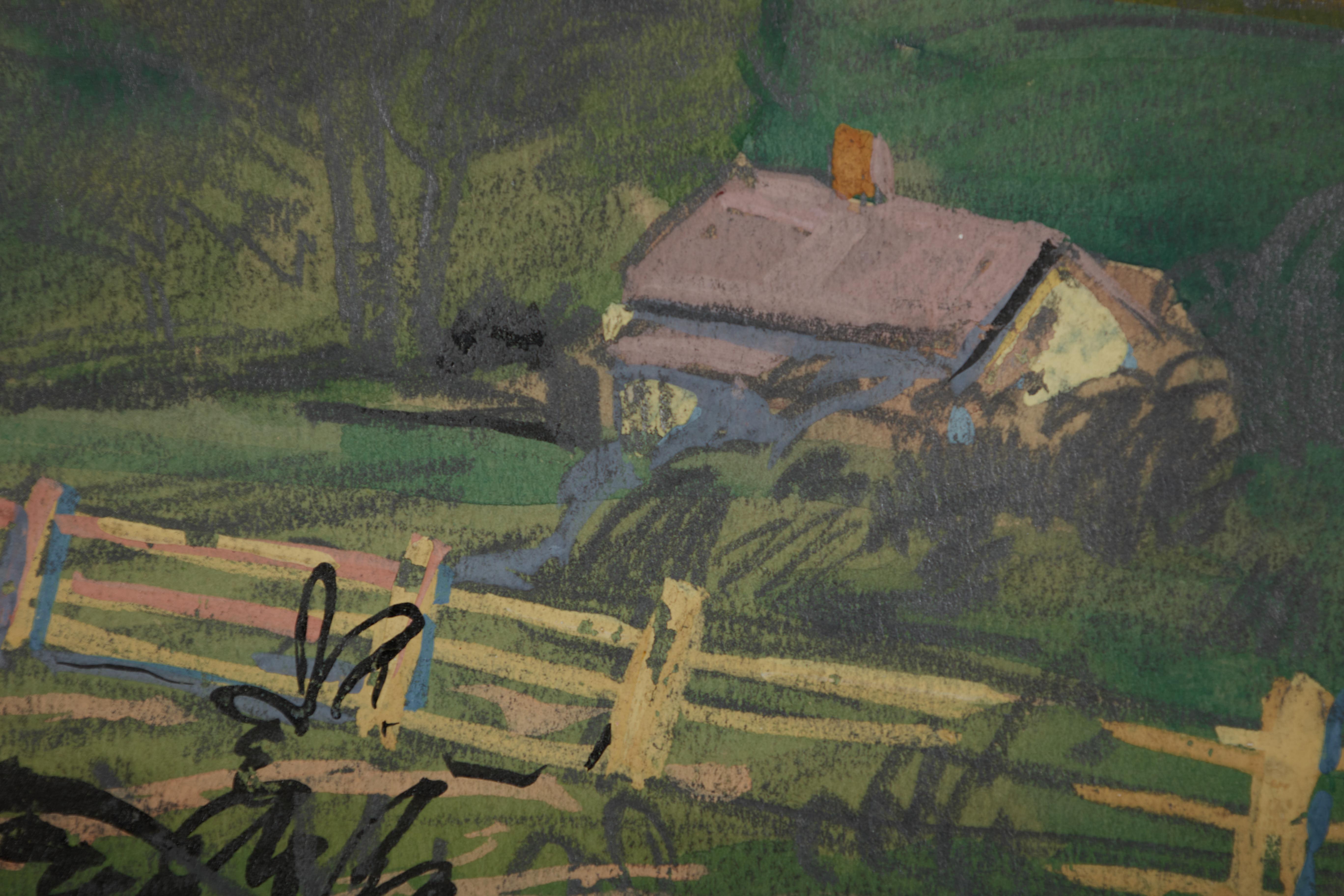 Farm Landscape, Zoar, Ohio, Early 20th Century - American Modern Painting by August F. Biehle