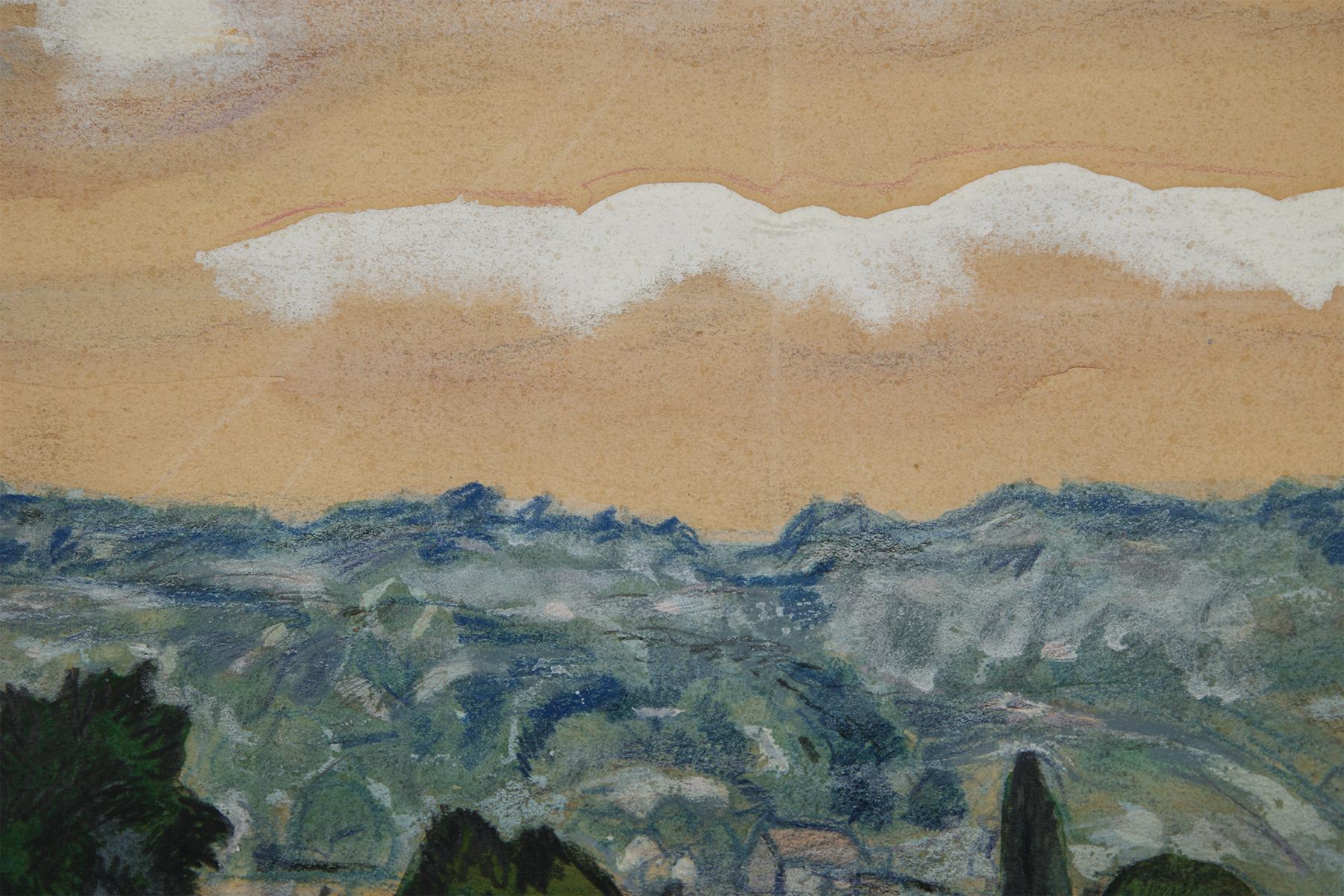 Maisons à Zoar, Ohio Paysage, début du 20e siècle École de Cleveland - Modernisme américain Art par August F. Biehle