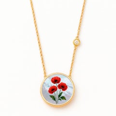 August birth month flower pendant - Poppy flower pendant