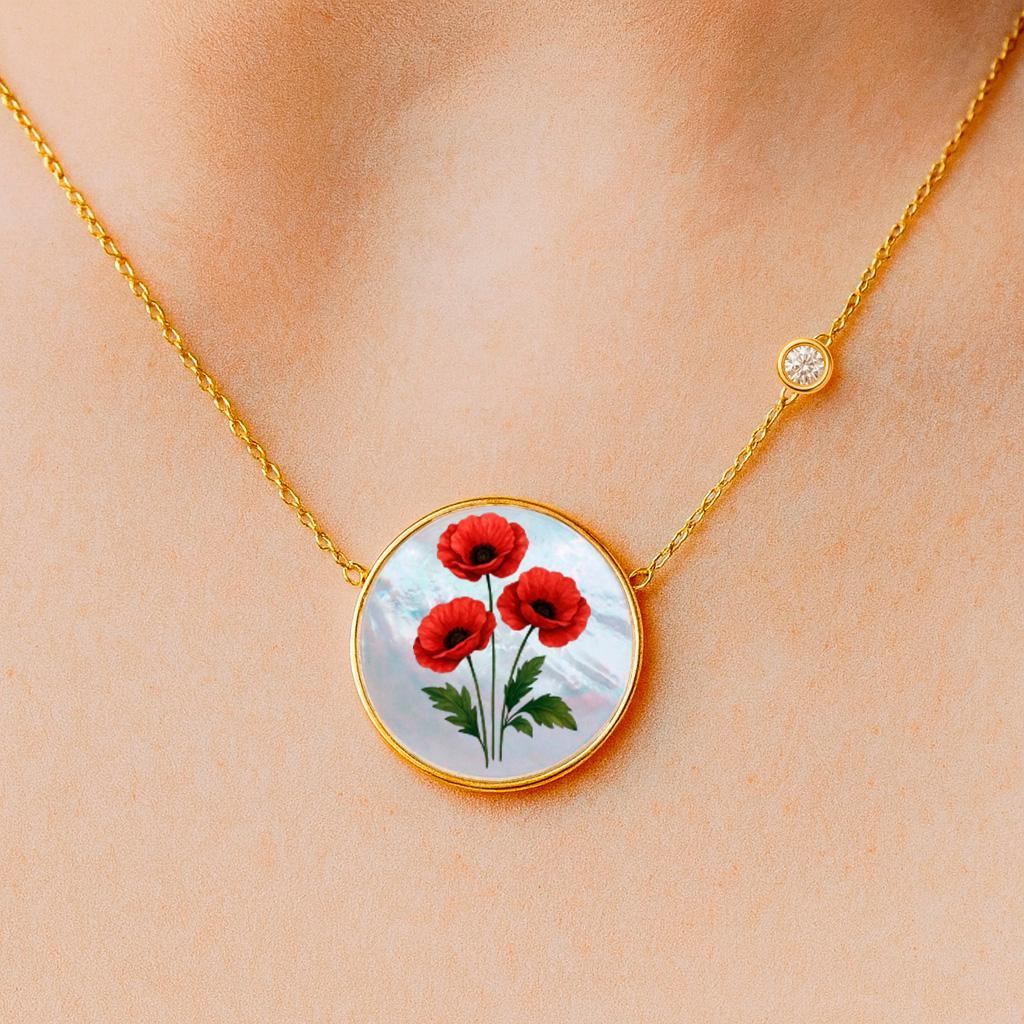 Moderne Pendentif fleur mois d'août - Pendentif fleur de coquelicot en vente