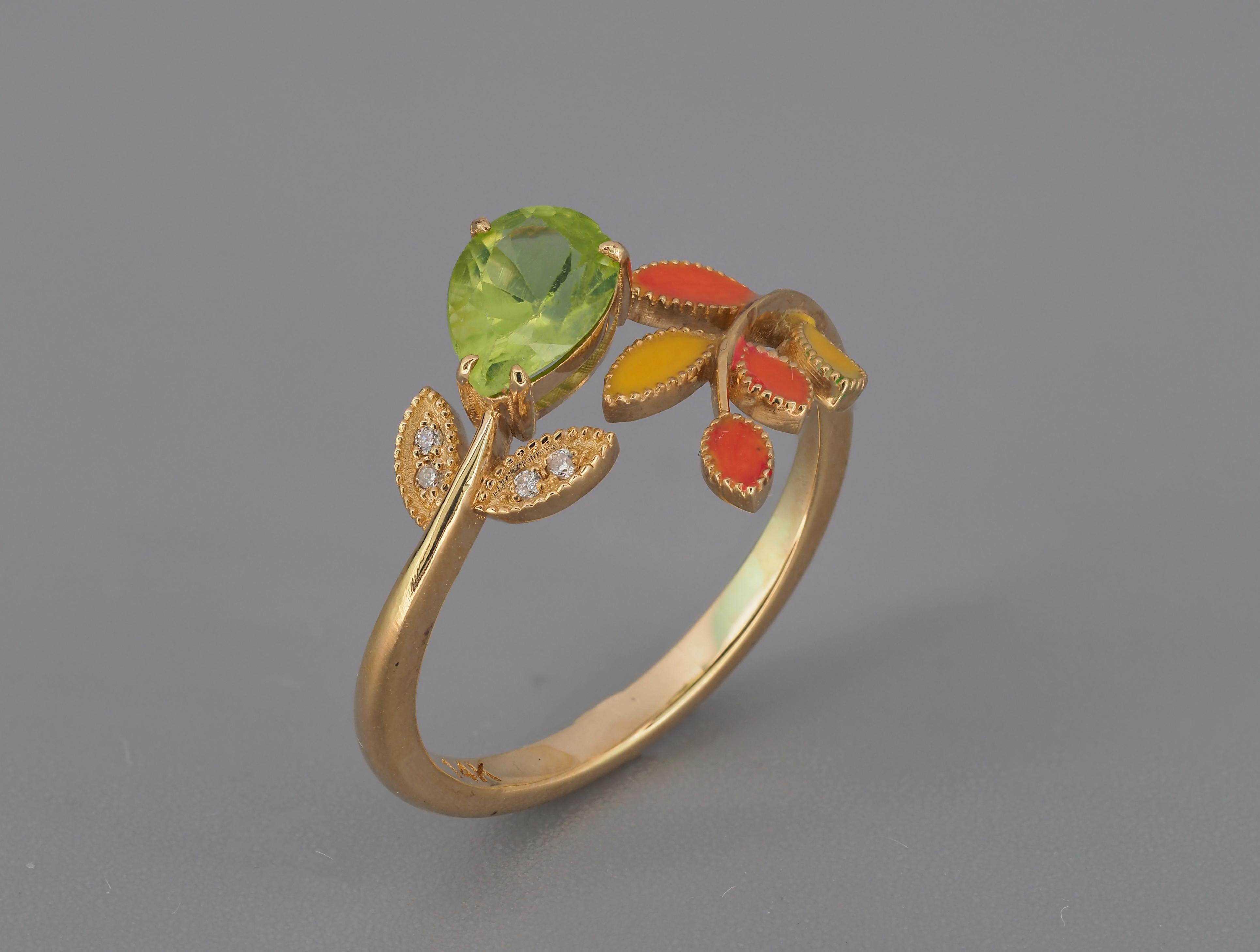August Geburtsstein Peridot 14k Gold Ring. 4