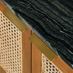 August Cabinet Handmade in Teak Rattan Brass Marble Mid Century Style, In Stock