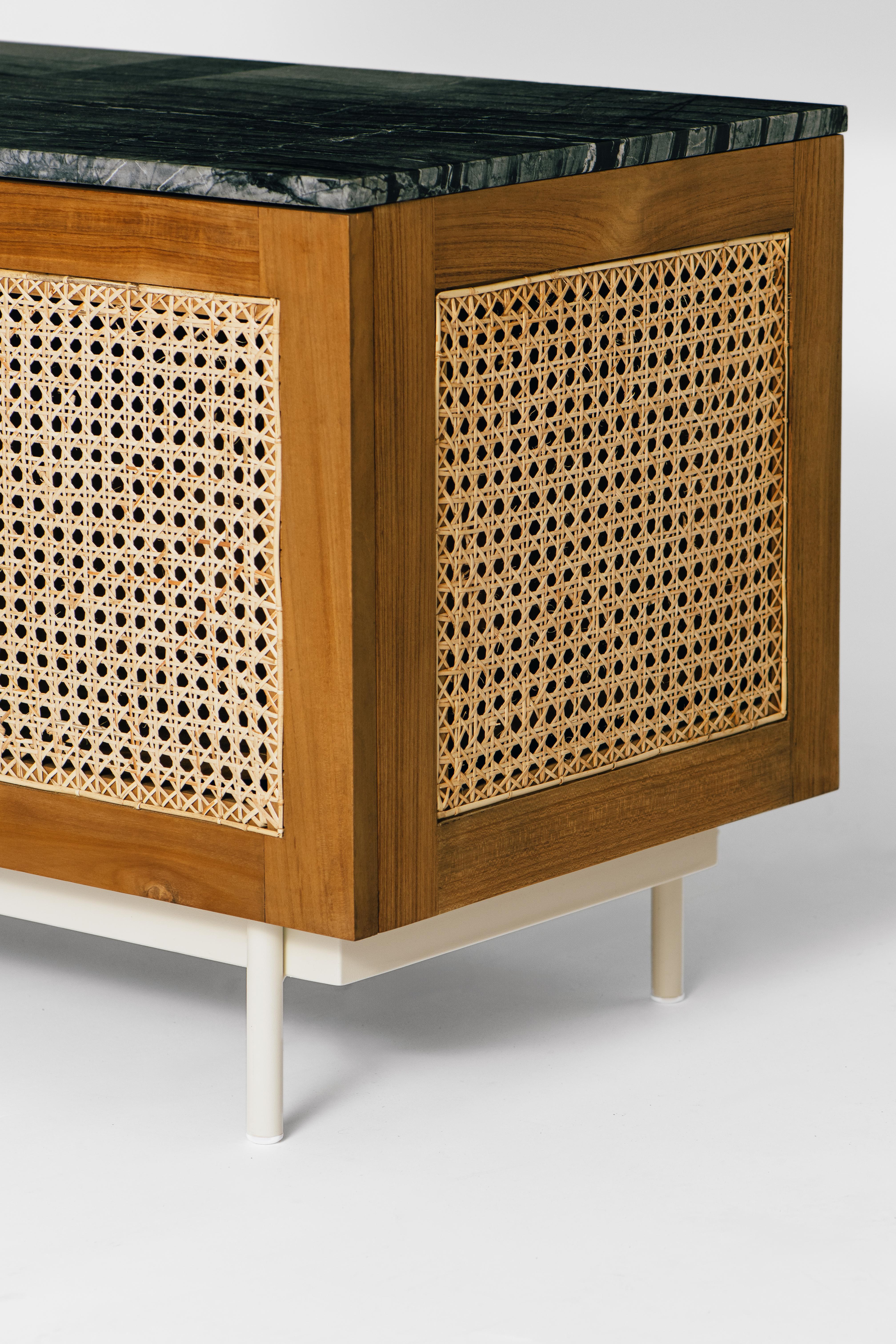 Sri Lankan August Cabinet - Mid Century Inspired credenza or sideboard in solid teak For Sale