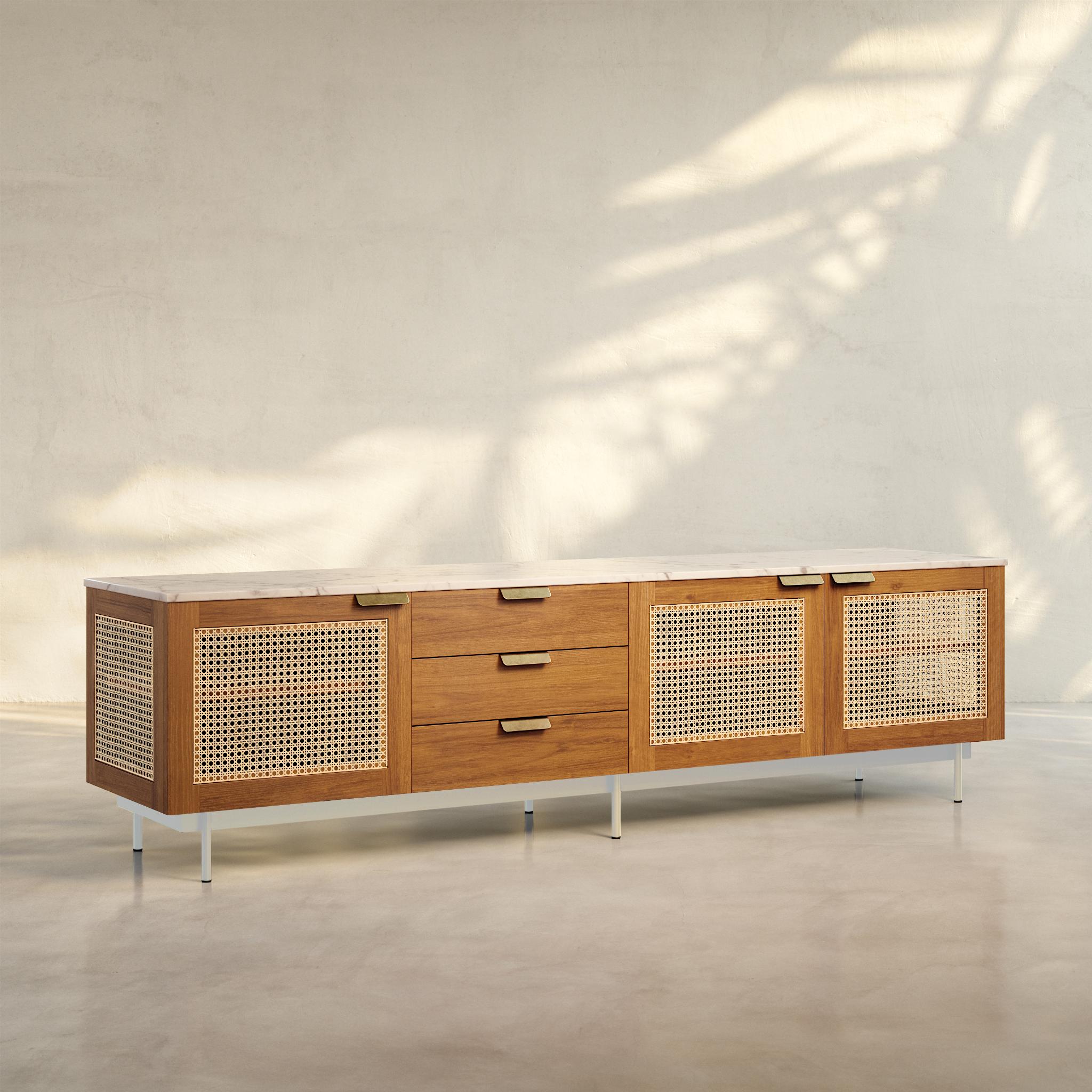 August Cabinet - Mid Century Inspired credenza or sideboard in solid teak In New Condition For Sale In Palma, ES