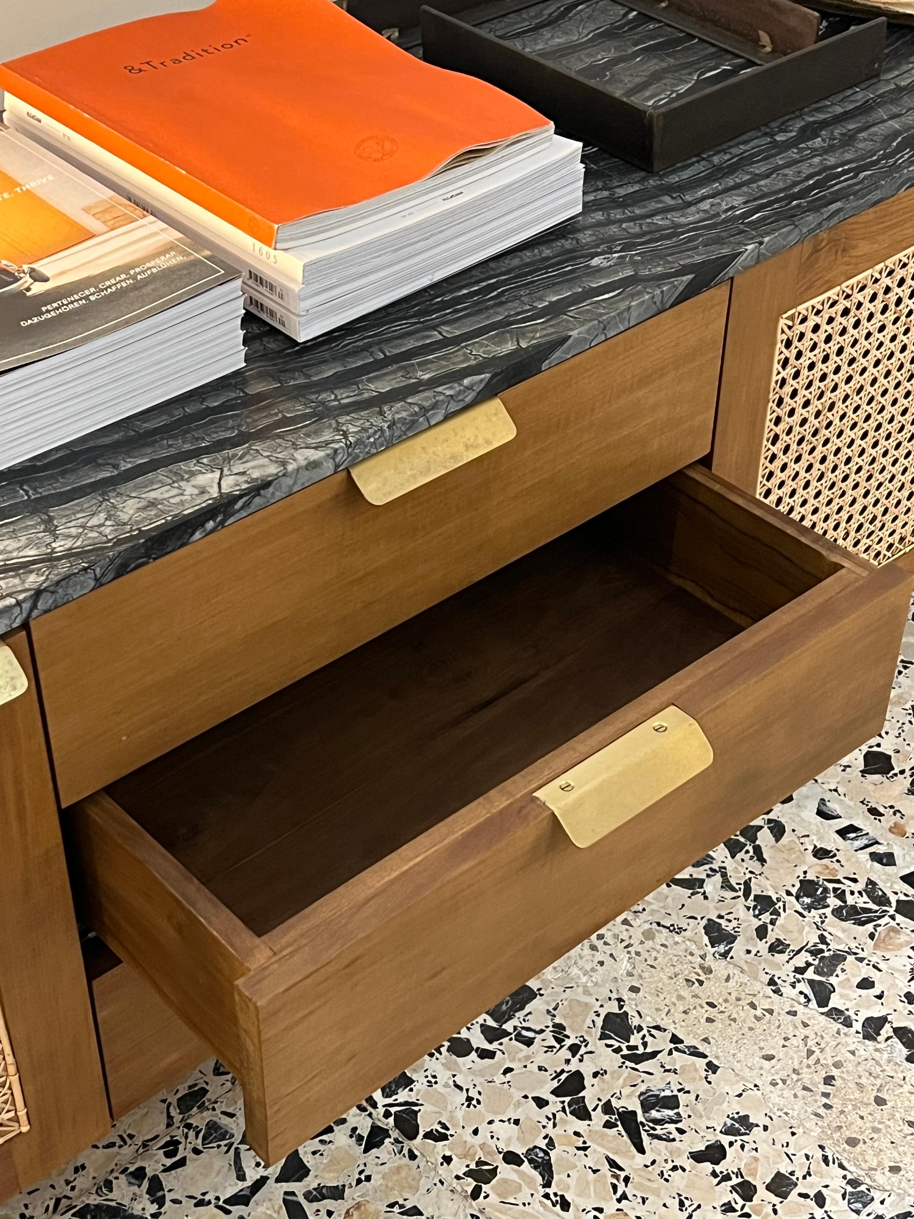 Steel August Cabinet - Mid Century Inspired credenza or sideboard in solid teak For Sale
