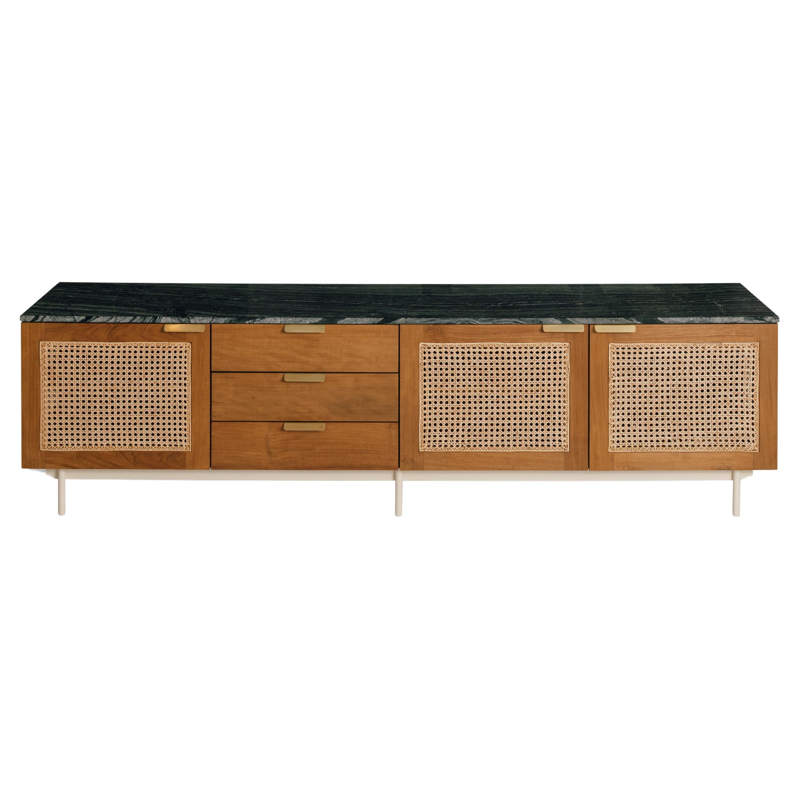 August Cabinet - Mid Century Inspired credenza or sideboard in solid teak For Sale