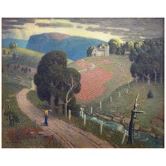 "August Evening, " Masterful Landscape with Figure by MacGilvary, 1930s