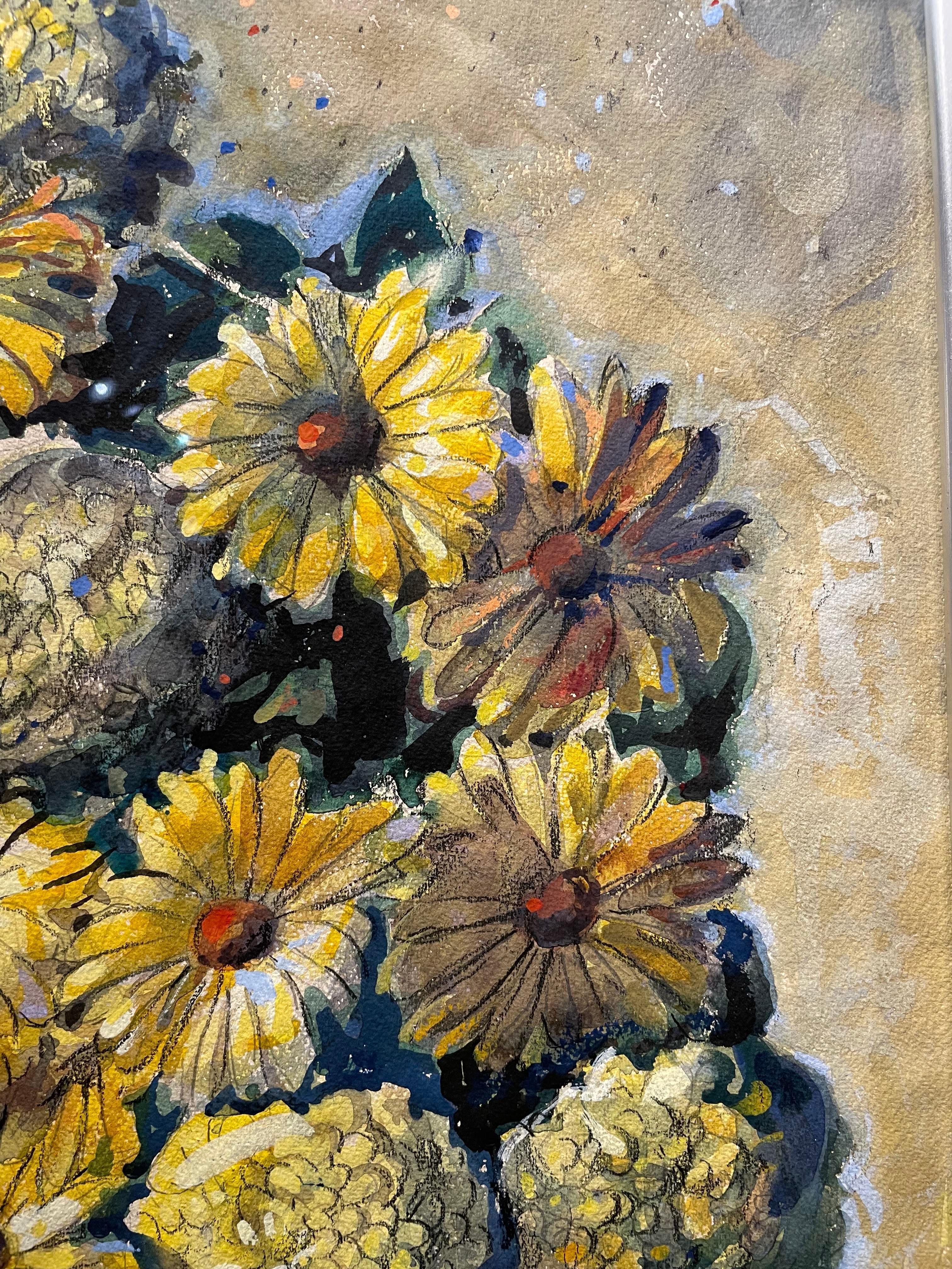 Chrysanthèmes et marguerites Gerbera, grande nature morte florale en vente 5