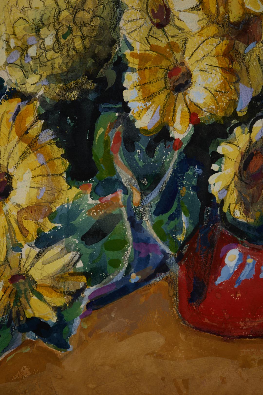 Chrysanthèmes et marguerites Gerbera, grande nature morte florale - Moderne Painting par August Frederick Biehle