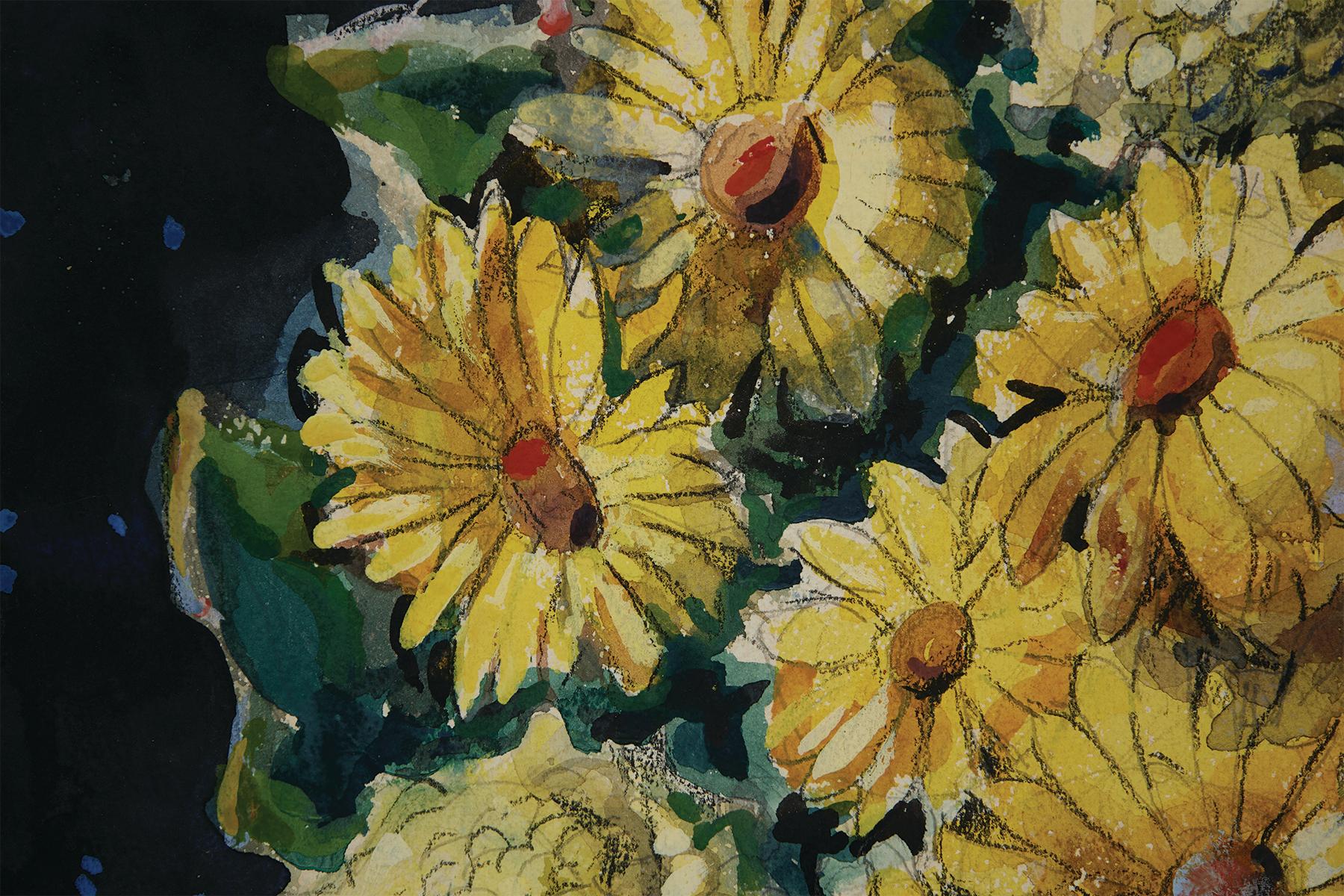 Chrysanthèmes et marguerites Gerbera, grande nature morte florale en vente 1