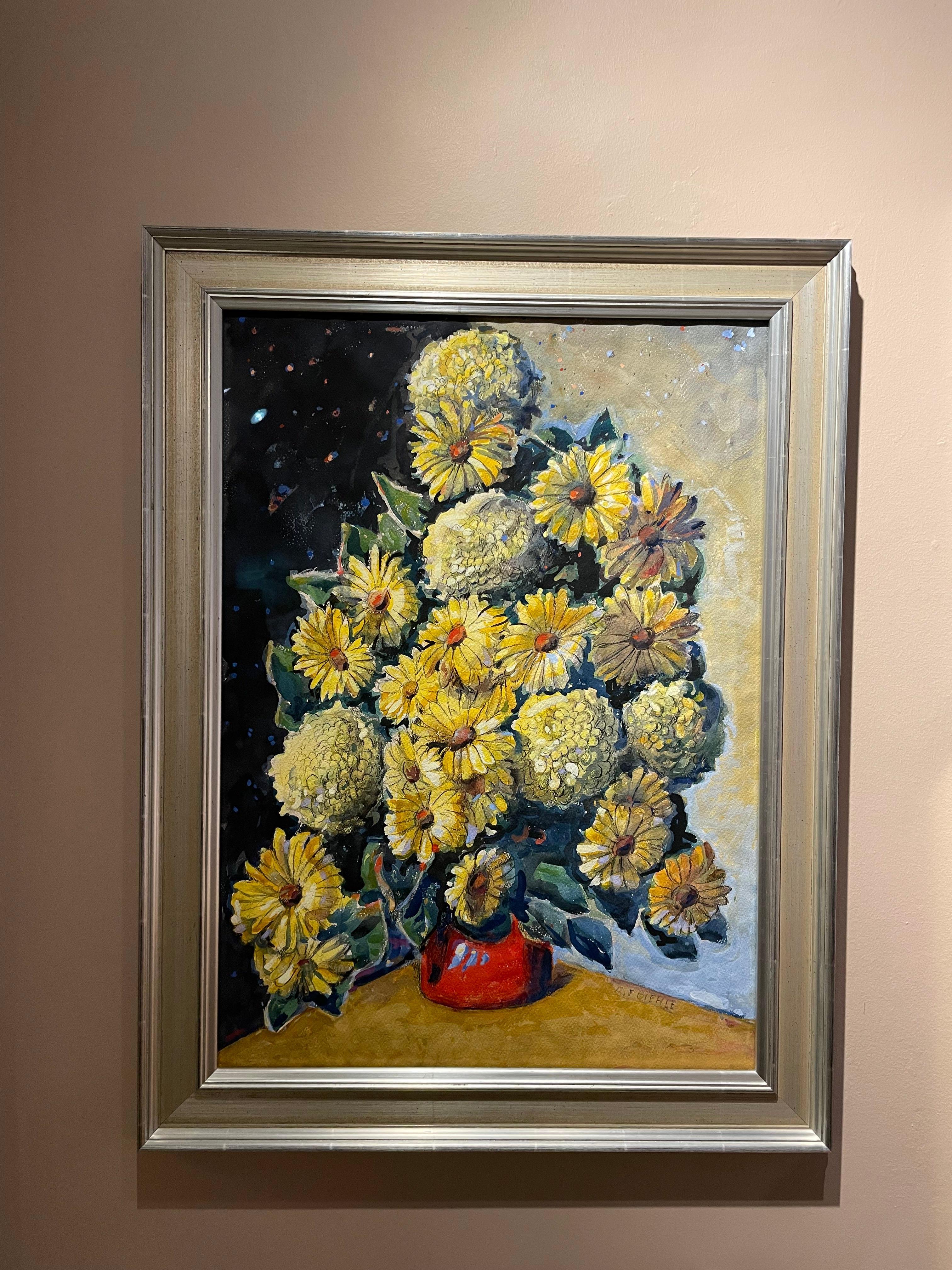 Chrysanthèmes et marguerites Gerbera, grande nature morte florale en vente 3