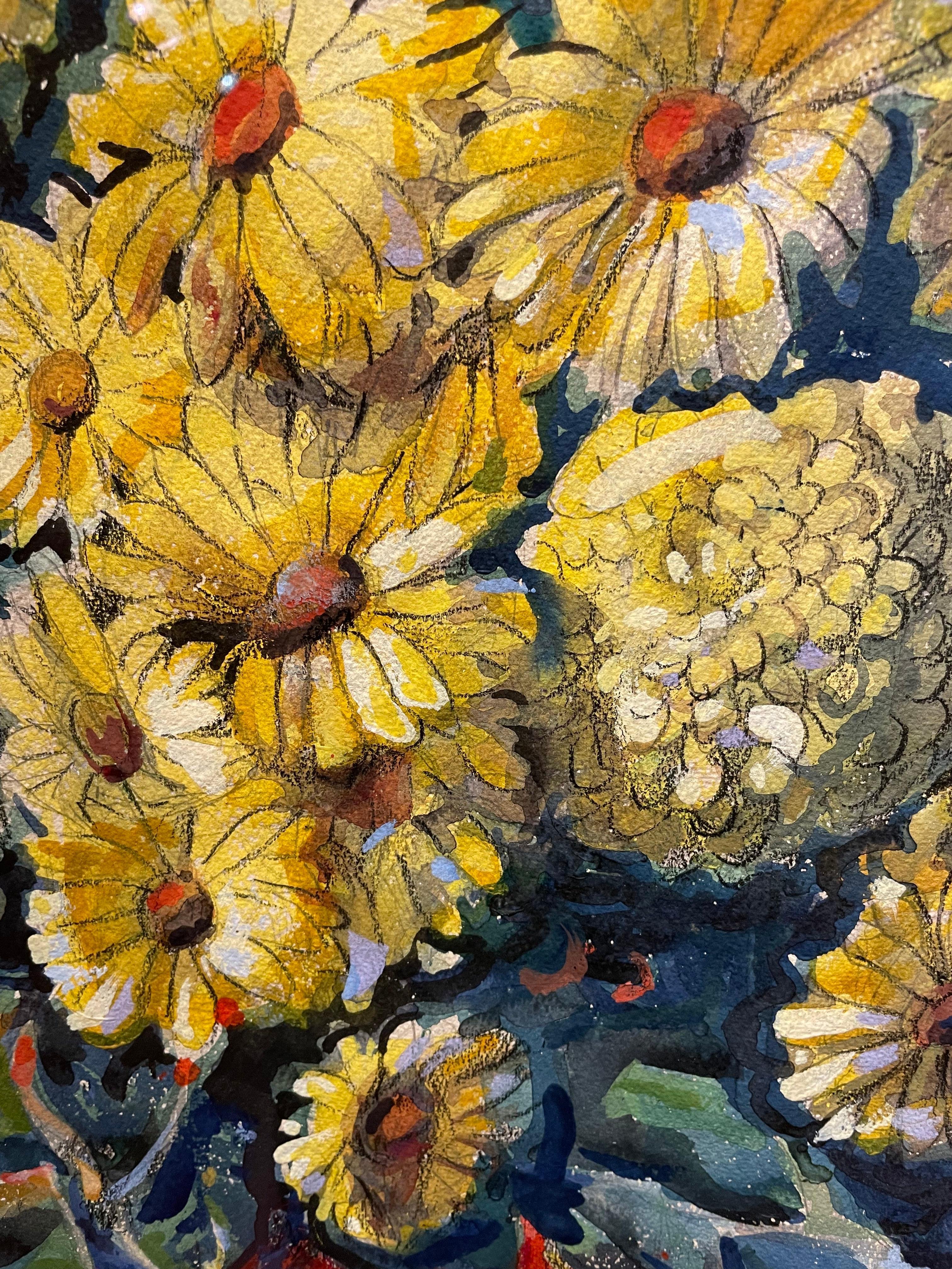Chrysanthèmes et marguerites Gerbera, grande nature morte florale en vente 4