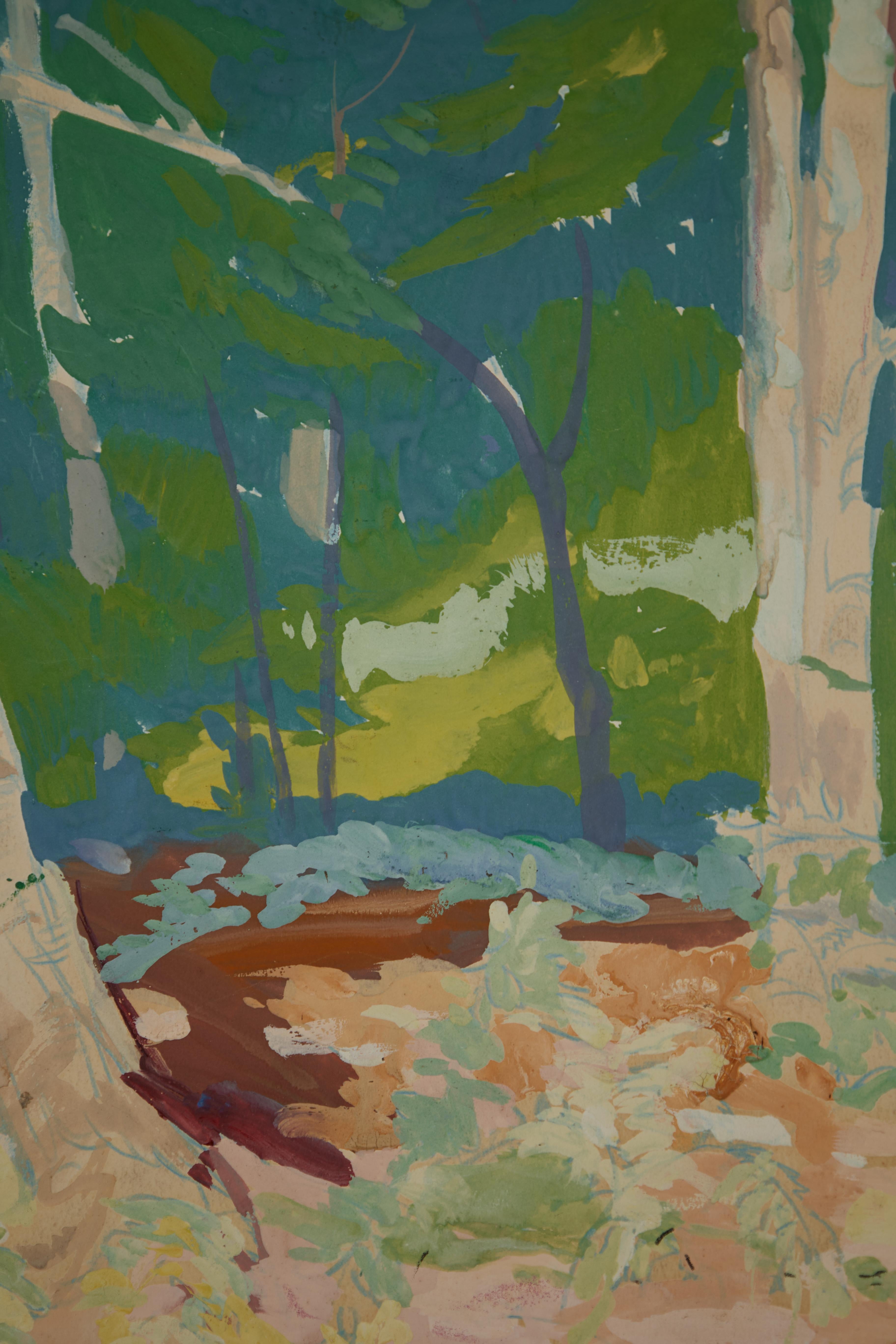 August Frederick Biehle (1885-1979)
Intérieur de Woods, Berlin Heights, 1920
Gouache et crayon de couleur sur papier
Signé et daté en bas à droite
17 x 23 pouces
23.25 x 29.25 pouces, encadré

Peintre polyvalent qui a travaillé dans une variété de