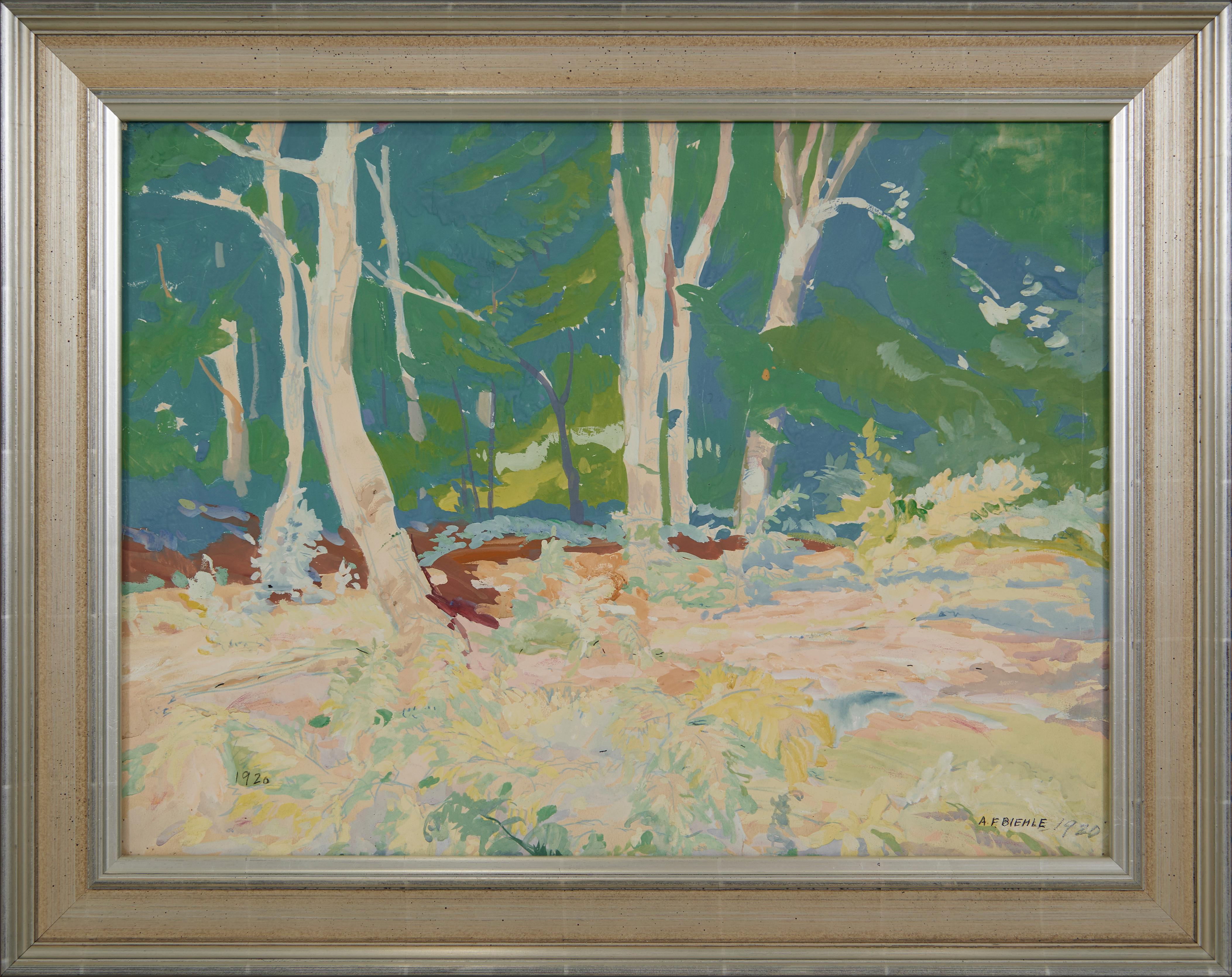 Landscape Art August Frederick Biehle - Intérieur de Wood, Berlin Heights, Ohio, Paysage forestier, Artiste de l'école de Cleveland