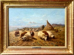 19th century painting Shepherd in a landscape with his sheep - Rosa Bonheur