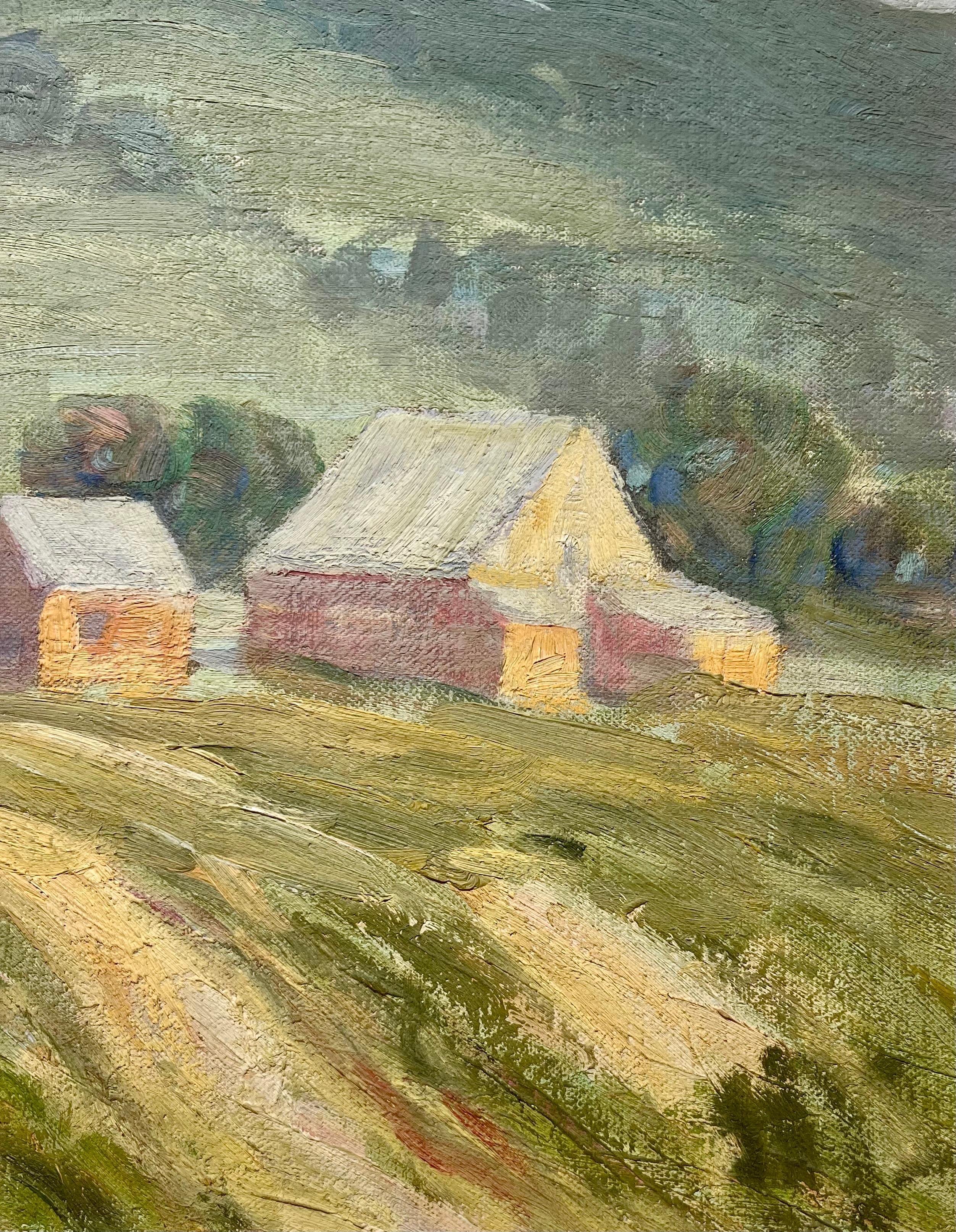 Landscape of Farm on Rolling Hills - Painting by August Herman Olson Rolle