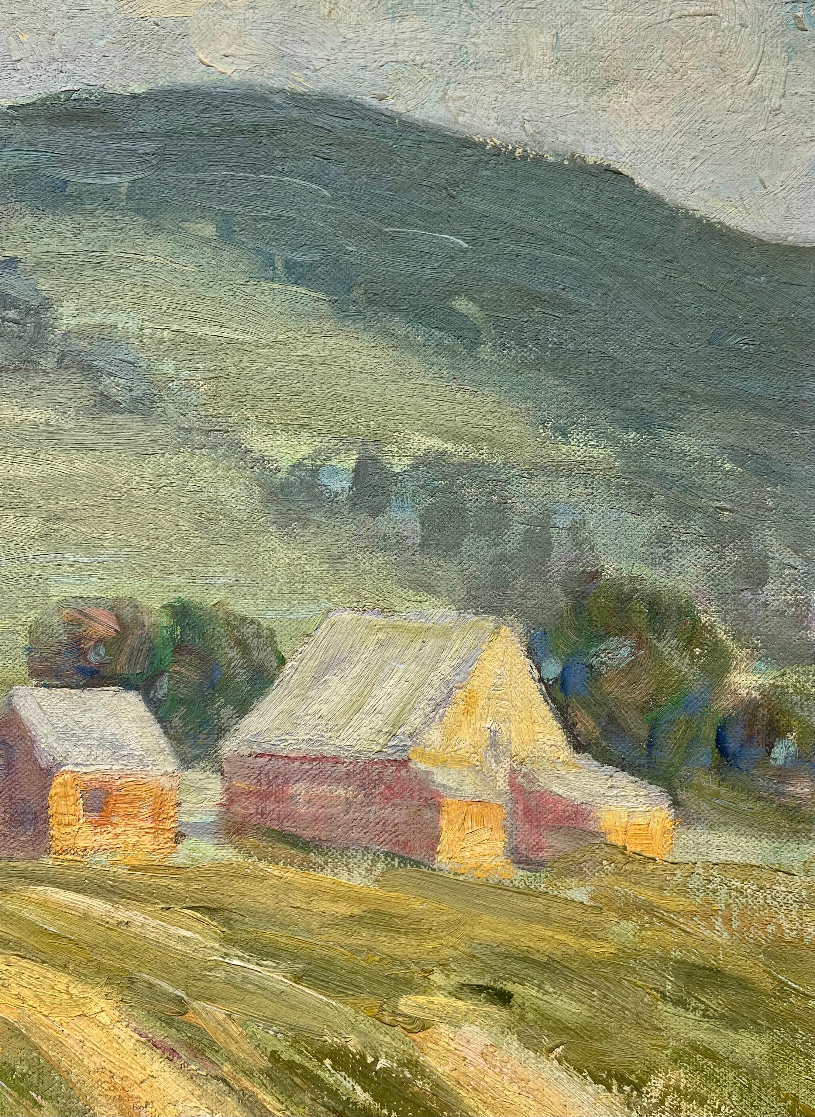 Landscape of Farm on Rolling Hills - American Impressionist Painting by August Herman Olson Rolle