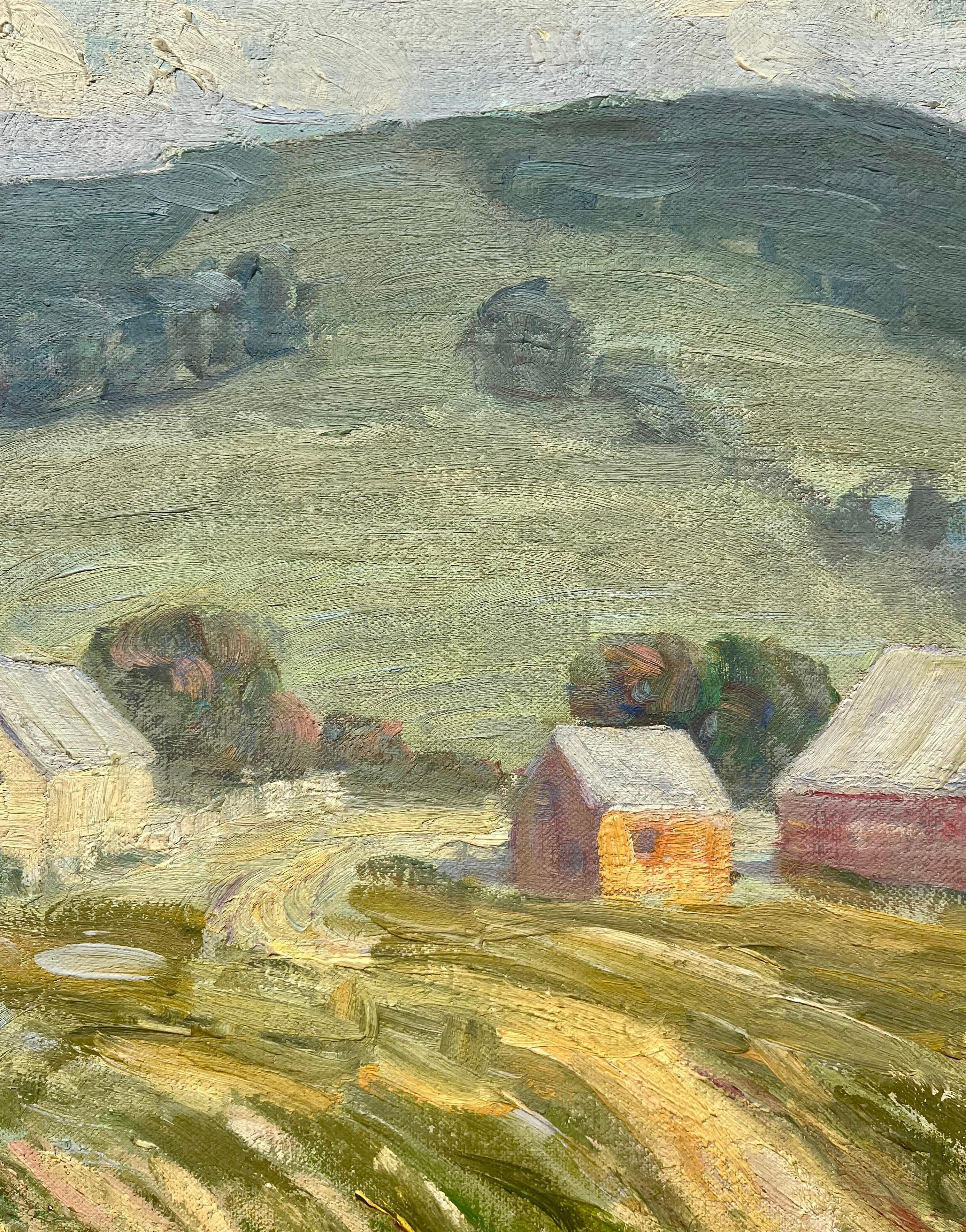 Landscape of Farm on Rolling Hills - Brown Landscape Painting by August Herman Olson Rolle